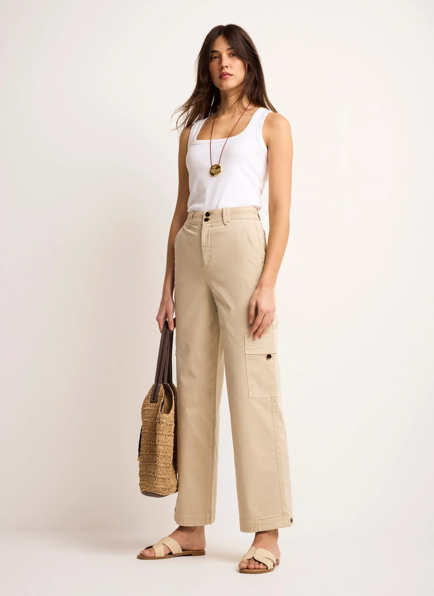 Neutral Straight Utility Chino Trousers sold by Mint Velvet