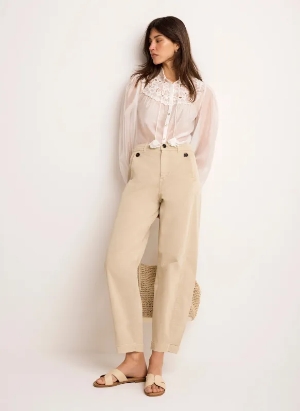 Neutral Washed Barrel Leg Chino Trousers made by Mint Velvet