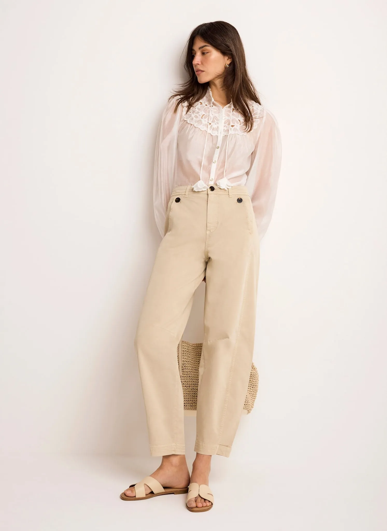 Neutral Washed Barrel Leg Chino Trousers sold by Mint Velvet