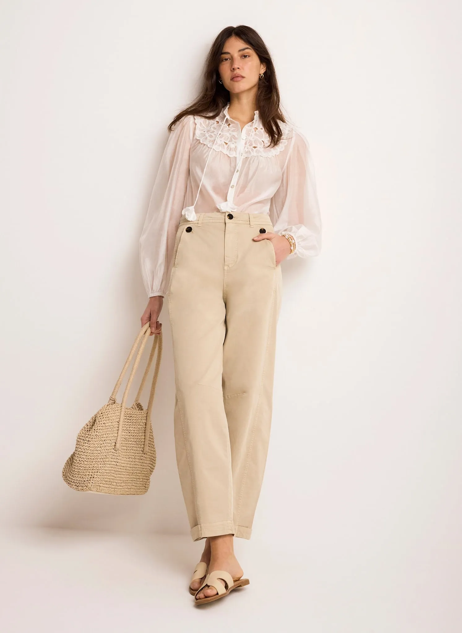 Neutral Washed Barrel Leg Chino Trousers sold by Mint Velvet product image thumbnail 3
