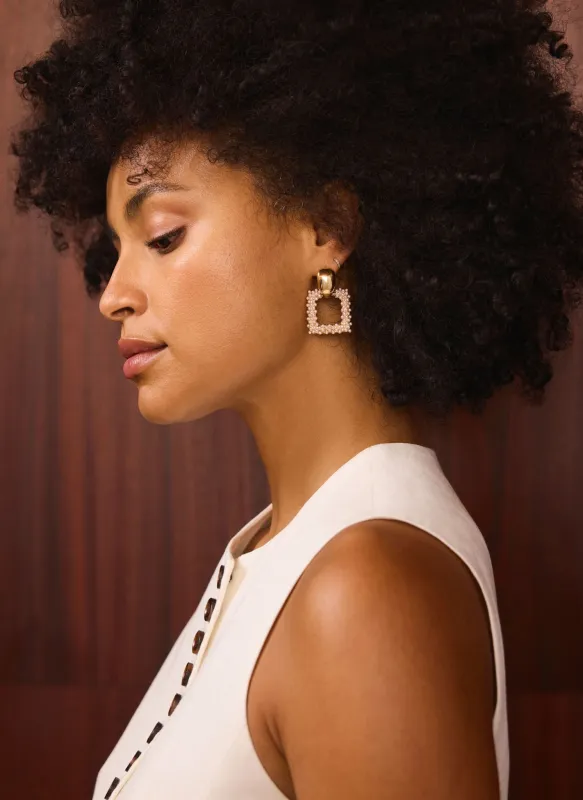 Gold Tone Statement Square Pearl Earrings made by Mint Velvet