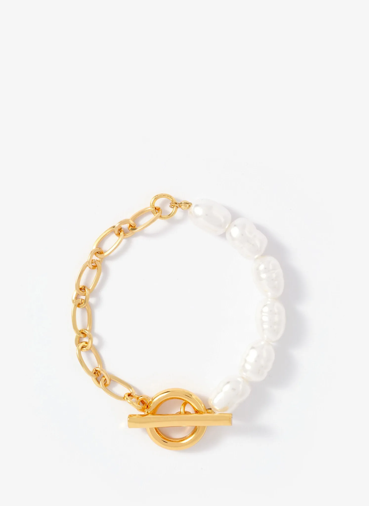 Gold Tone Chain & Pearl T-Bar Bracelet sold by Mint Velvet