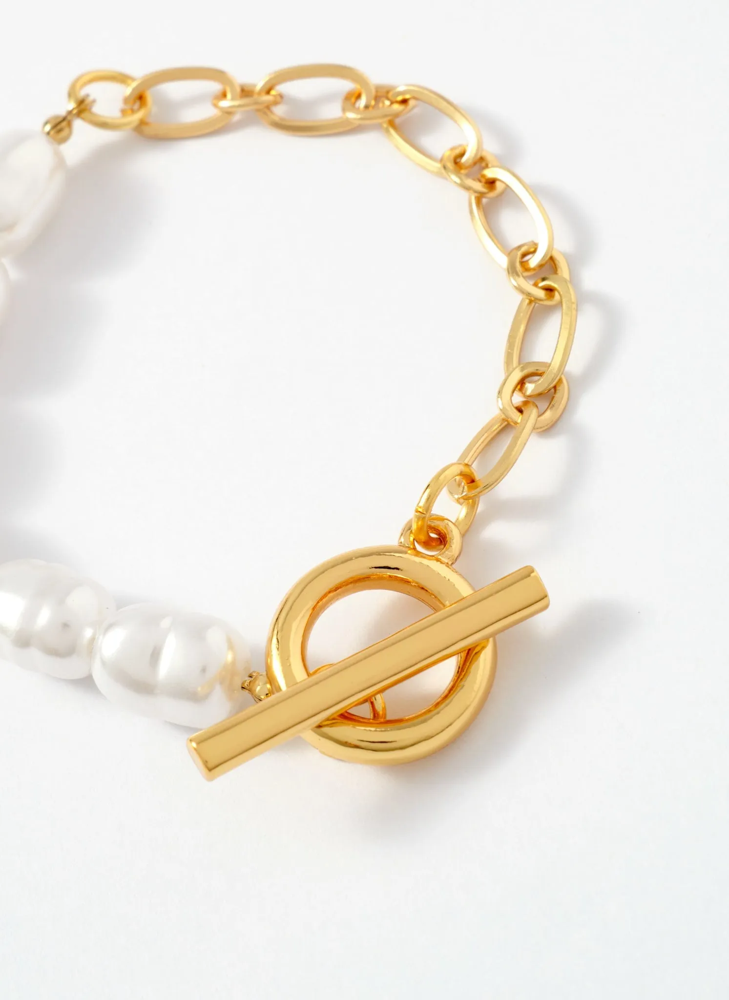 Gold Tone Chain & Pearl T-Bar Bracelet sold by Mint Velvet product image thumbnail 3