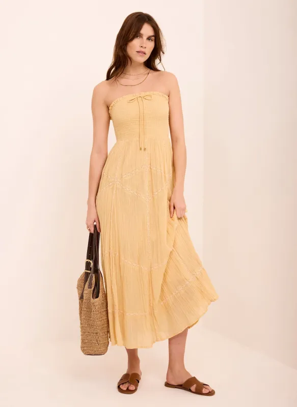 Yellow Cotton Bandeau Midi Dress made by Mint Velvet
