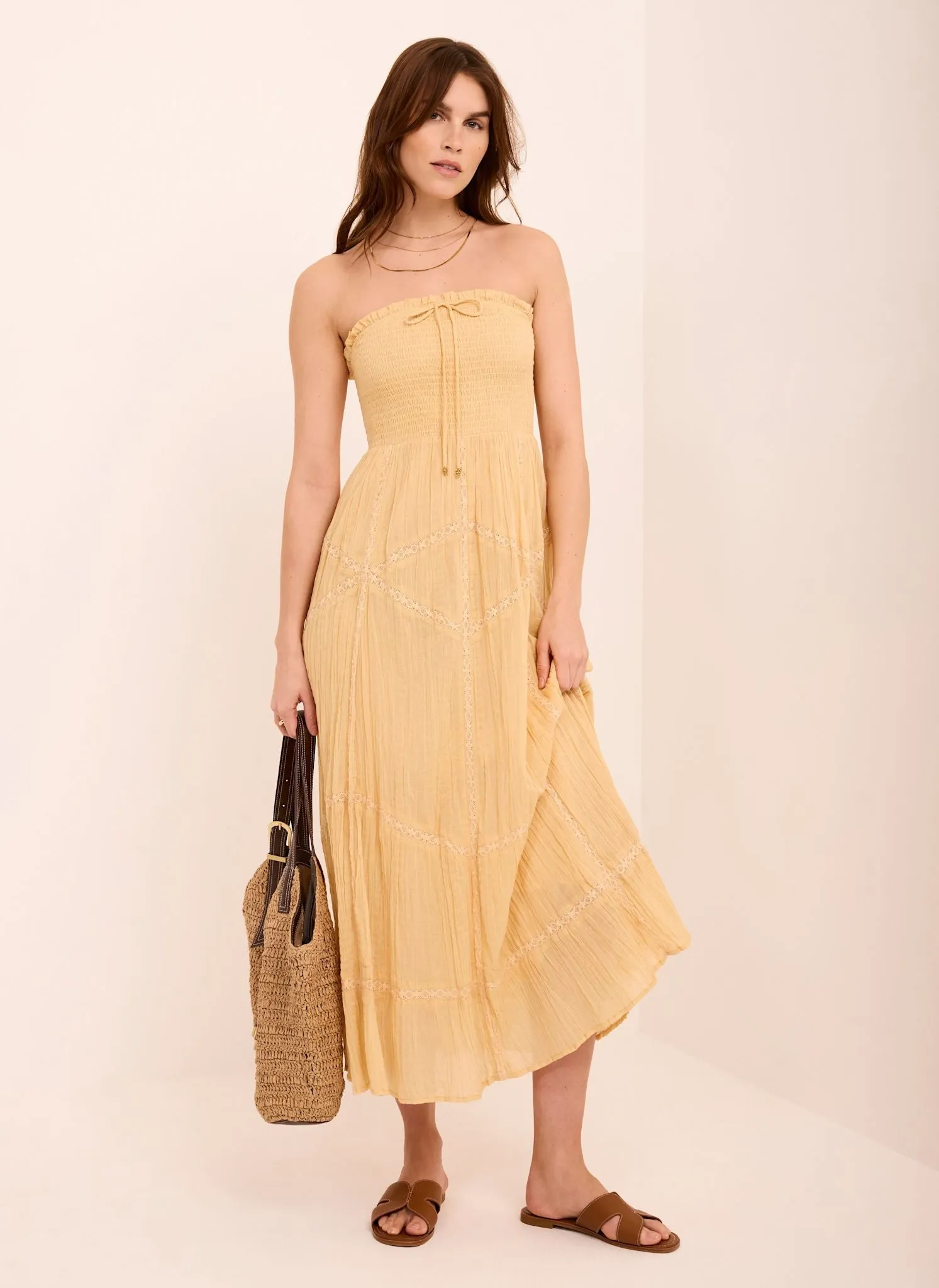 Yellow Cotton Bandeau Midi Dress sold by Mint Velvet