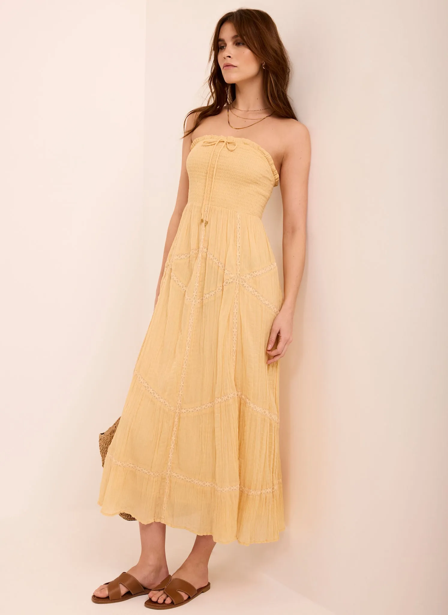 Yellow Cotton Bandeau Midi Dress sold by Mint Velvet product image thumbnail 5