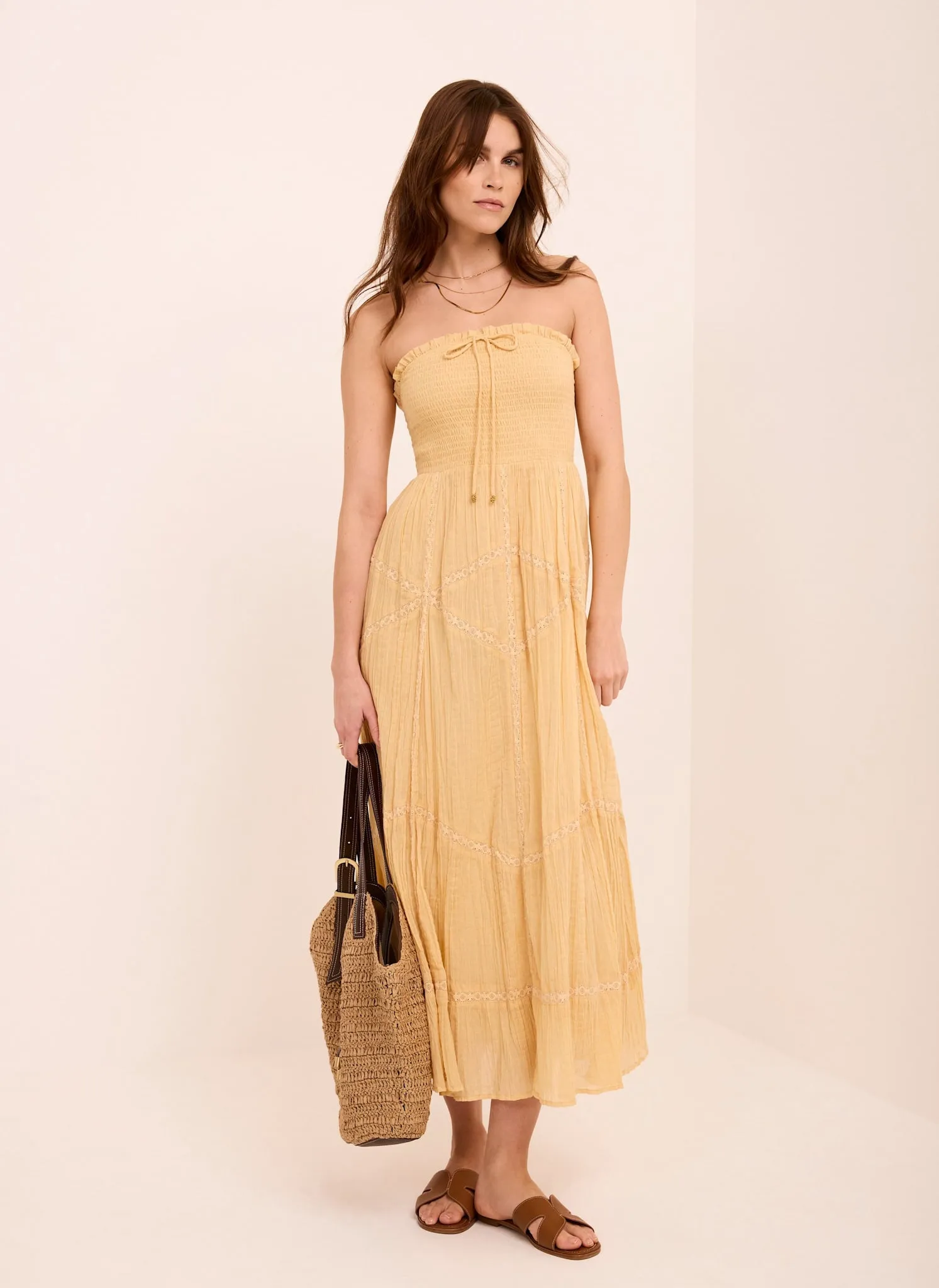 Yellow Cotton Bandeau Midi Dress sold by Mint Velvet product image thumbnail 3