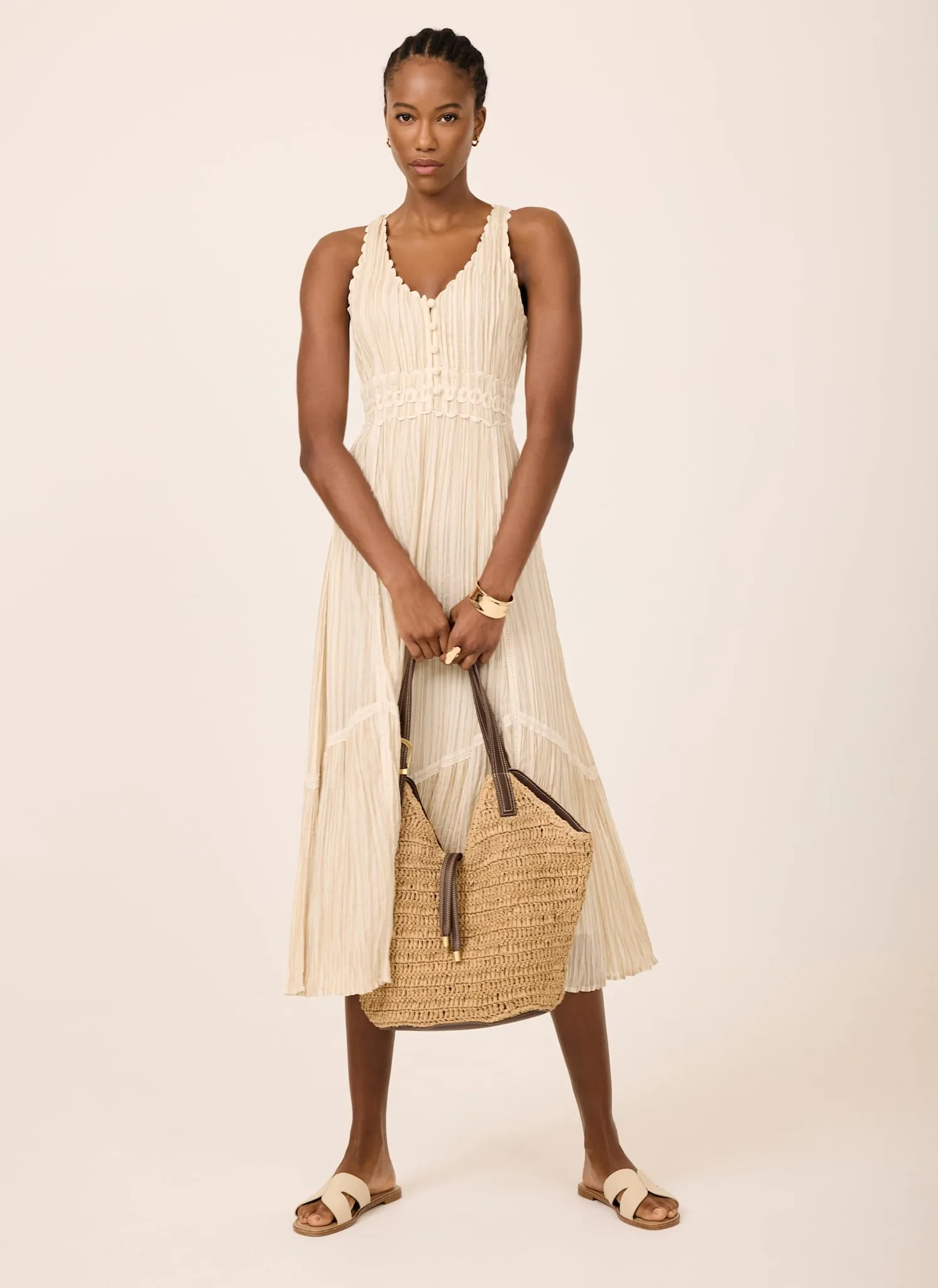 Neutral Striped Midi Dress sold by Mint Velvet product image thumbnail 4