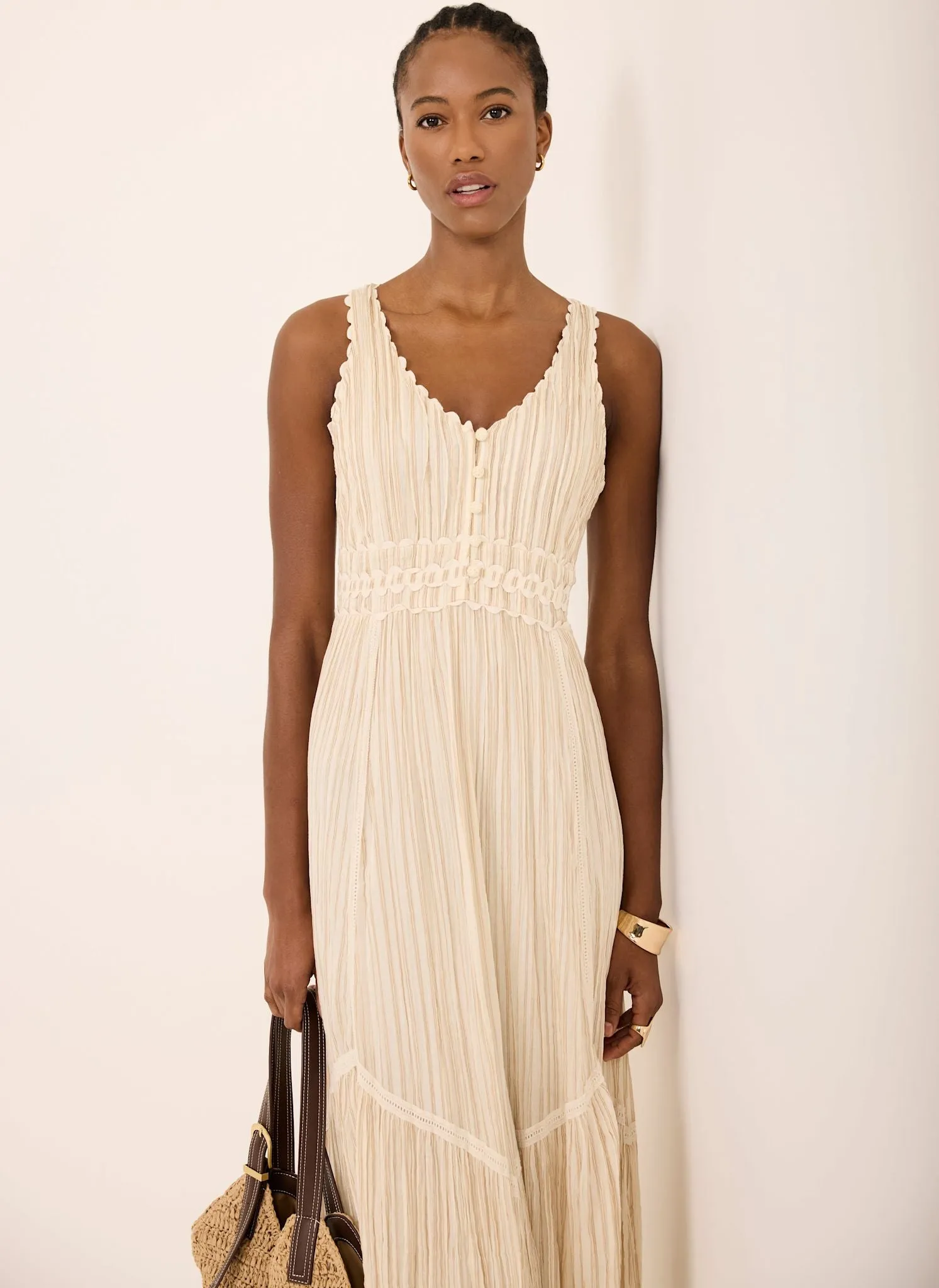 Neutral Striped Midi Dress sold by Mint Velvet product image thumbnail 5