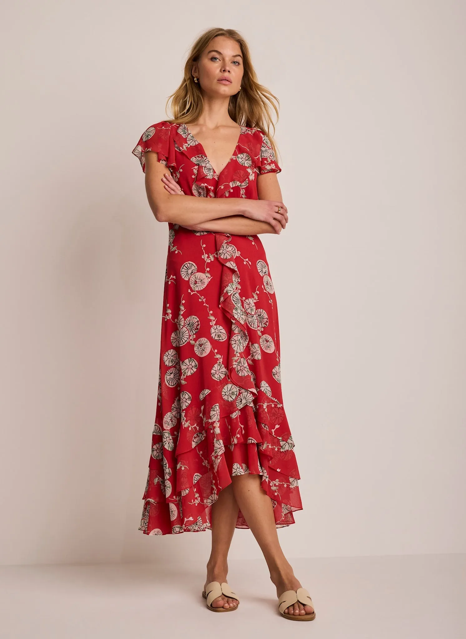 Red Floral Print Ruffle Midi Dress sold by Mint Velvet product image thumbnail 3