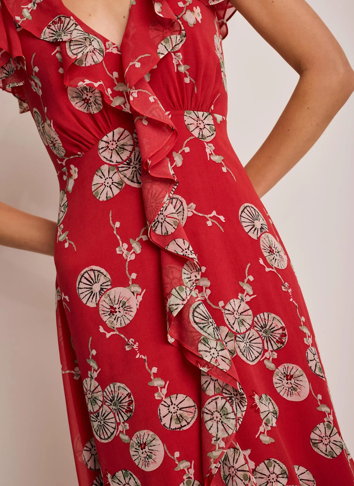 Red Floral Print Ruffle Midi Dress sold by Mint Velvet product image thumbnail 4