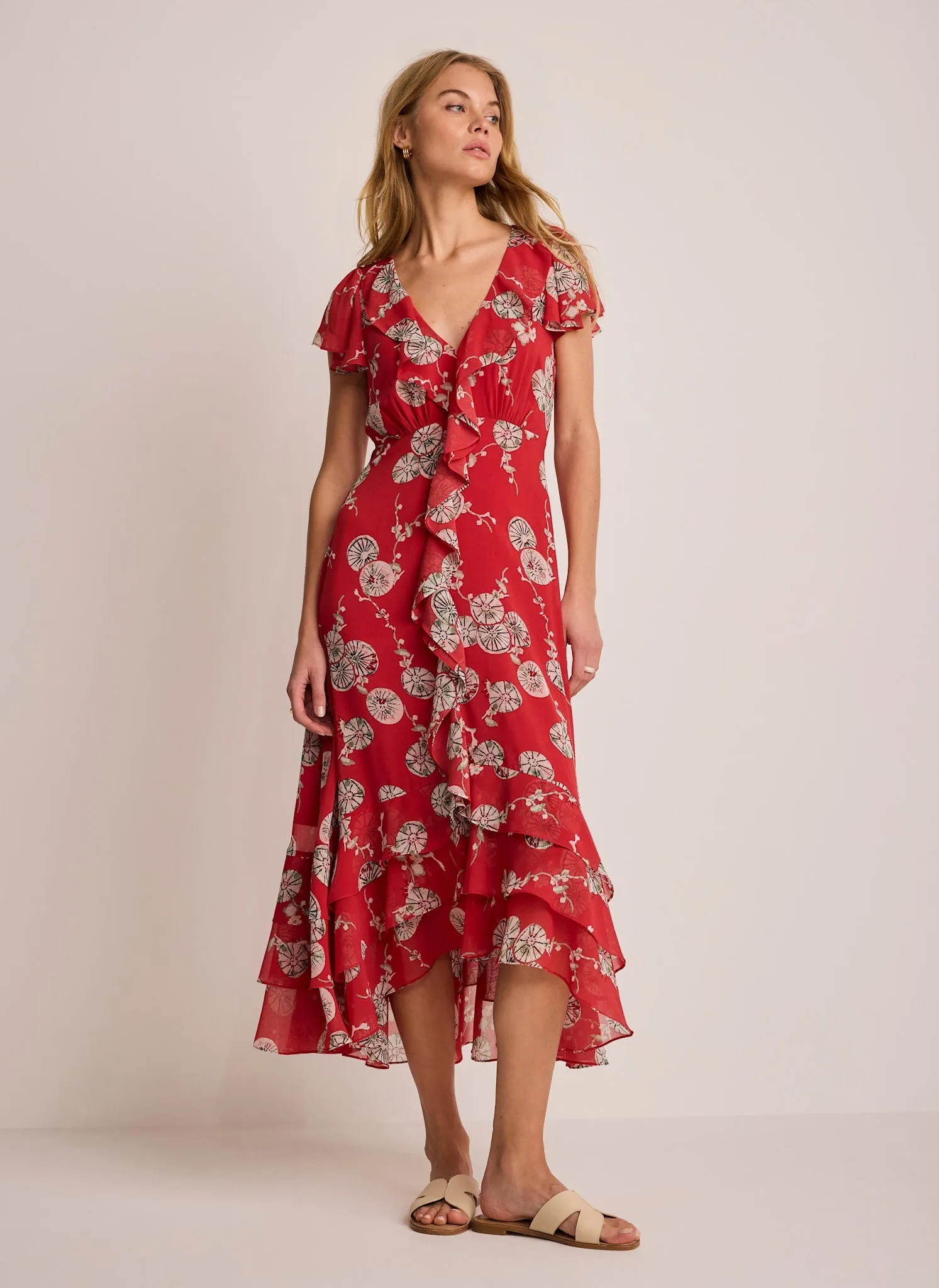 Red Floral Print Ruffle Midi Dress sold by Mint Velvet product image thumbnail 5