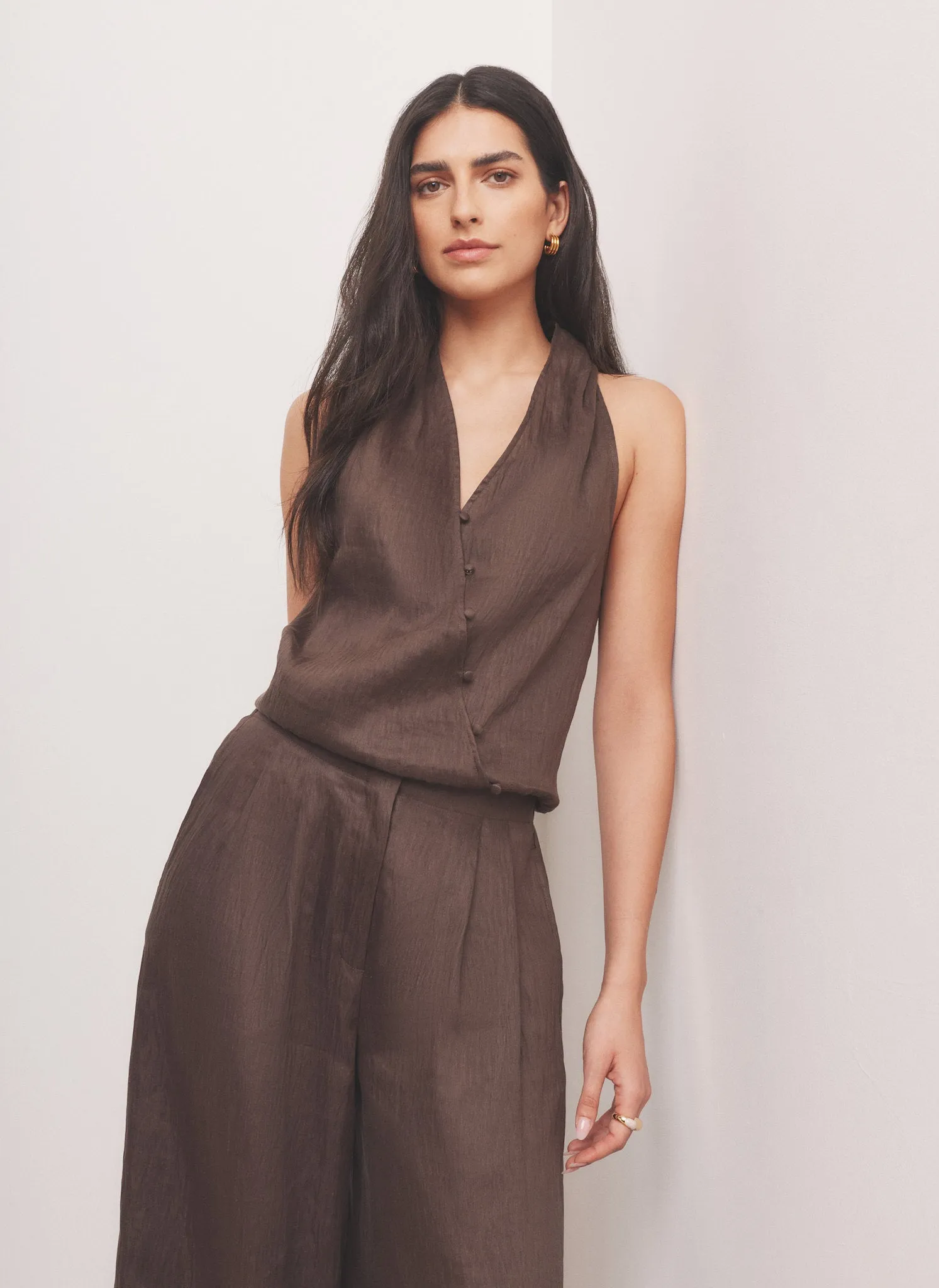 Brown Linen Blend Halter Top sold by Mint Velvet product image thumbnail 2