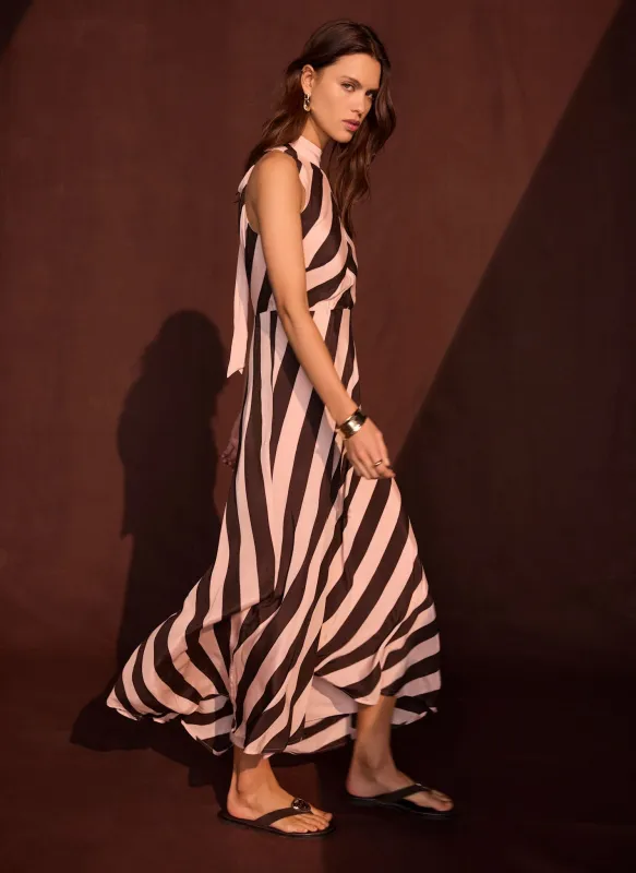 Pink & Brown Striped Halter Maxi Dress made by Mint Velvet