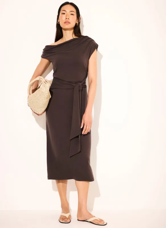 Brown Tie Detail Midi Dress made by Mint Velvet