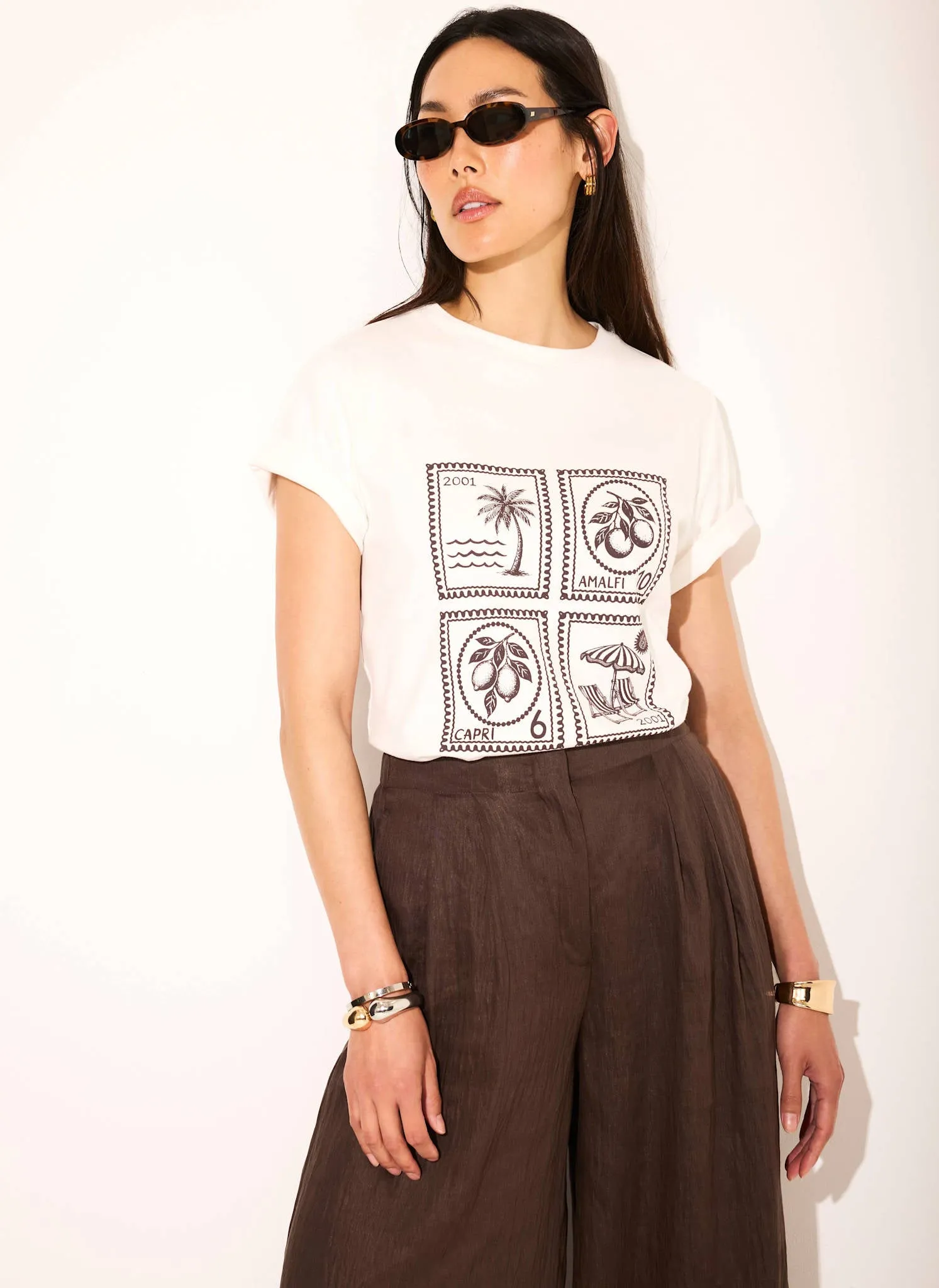 White Cotton Stamp Graphic T-Shirt sold by Mint Velvet product image thumbnail 4
