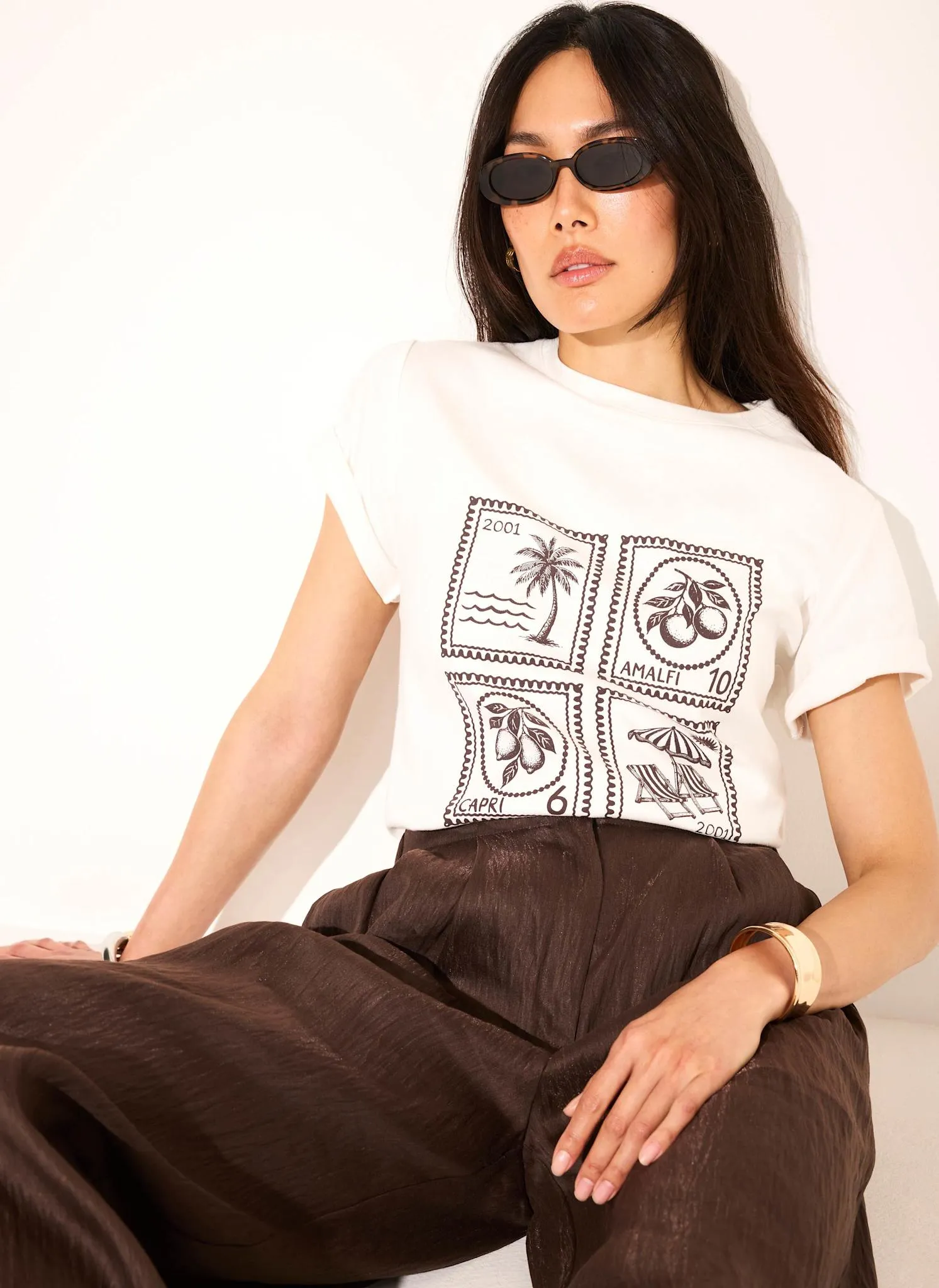 White Cotton Stamp Graphic T-Shirt sold by Mint Velvet product image thumbnail 2