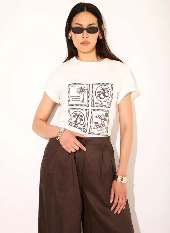 White Cotton Stamp Graphic T-Shirt made by Mint Velvet