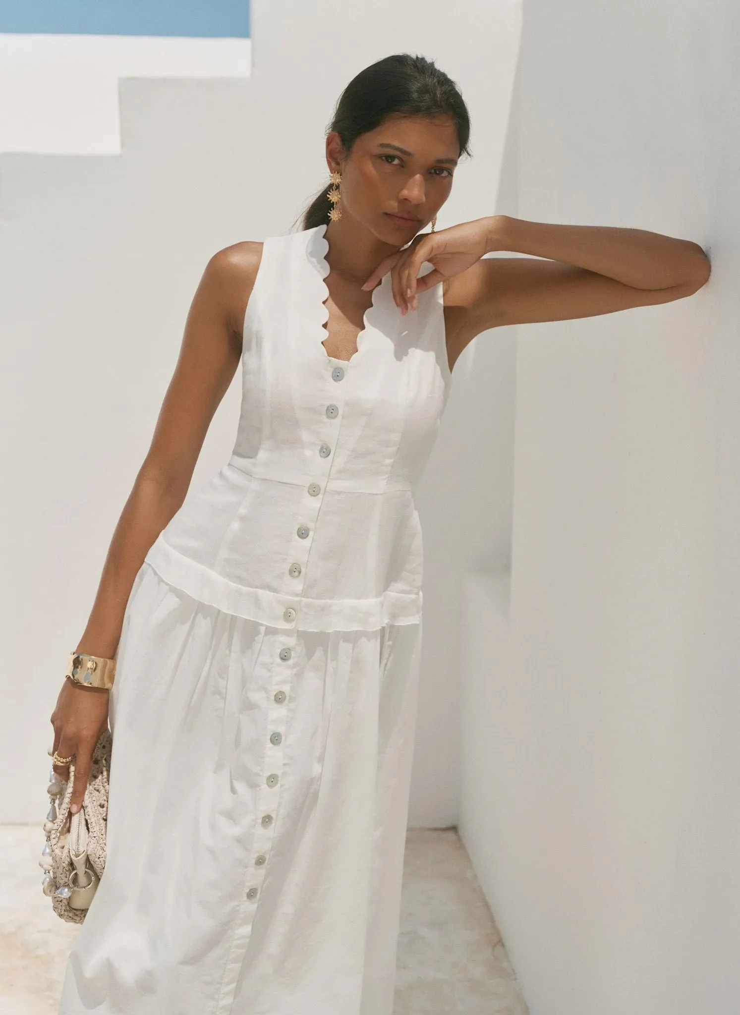 White Ramie Drop Waist Midi Dress sold by Mint Velvet product image thumbnail 3