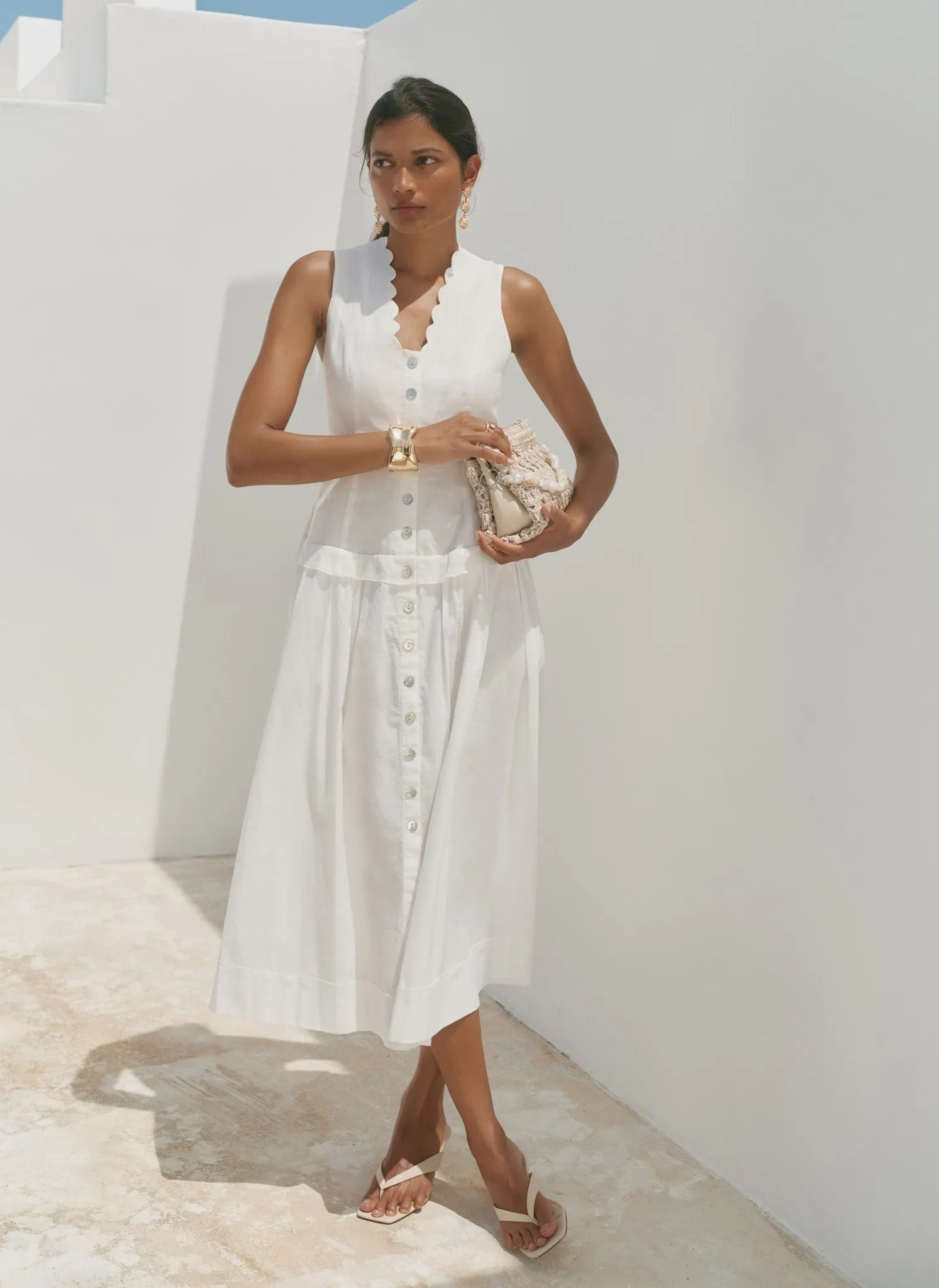 White Ramie Drop Waist Midi Dress sold by Mint Velvet product image thumbnail 2