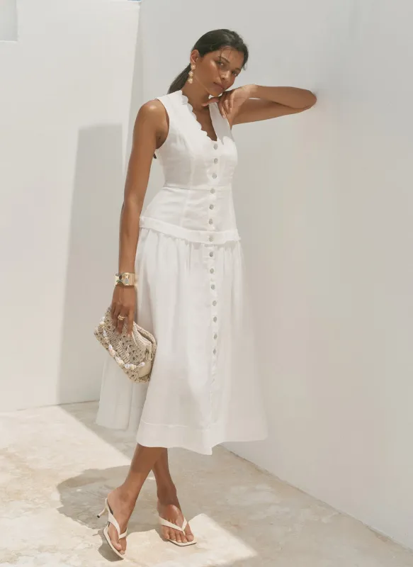 White Ramie Drop Waist Midi Dress made by Mint Velvet