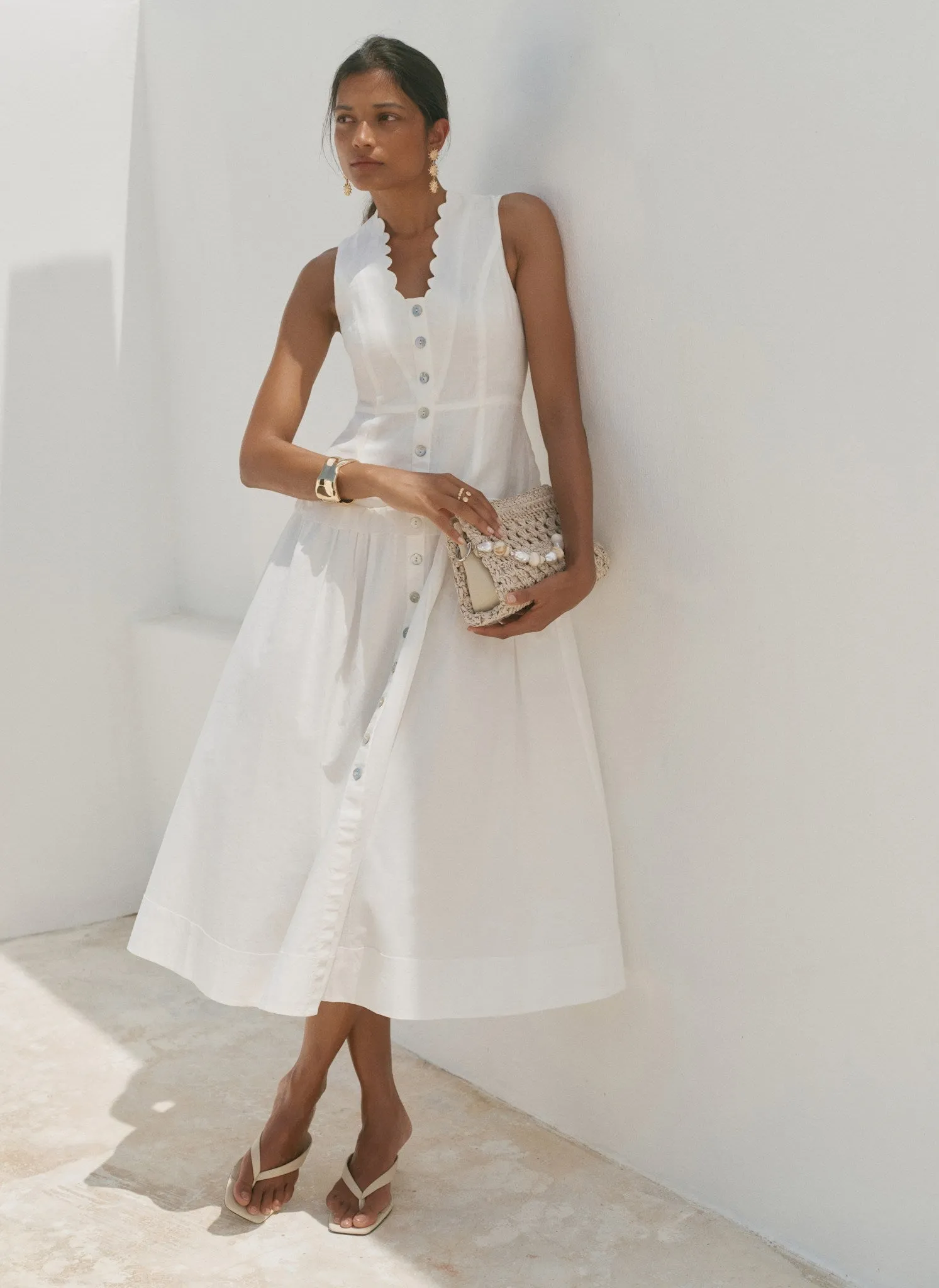 White Ramie Drop Waist Midi Dress sold by Mint Velvet product image thumbnail 4