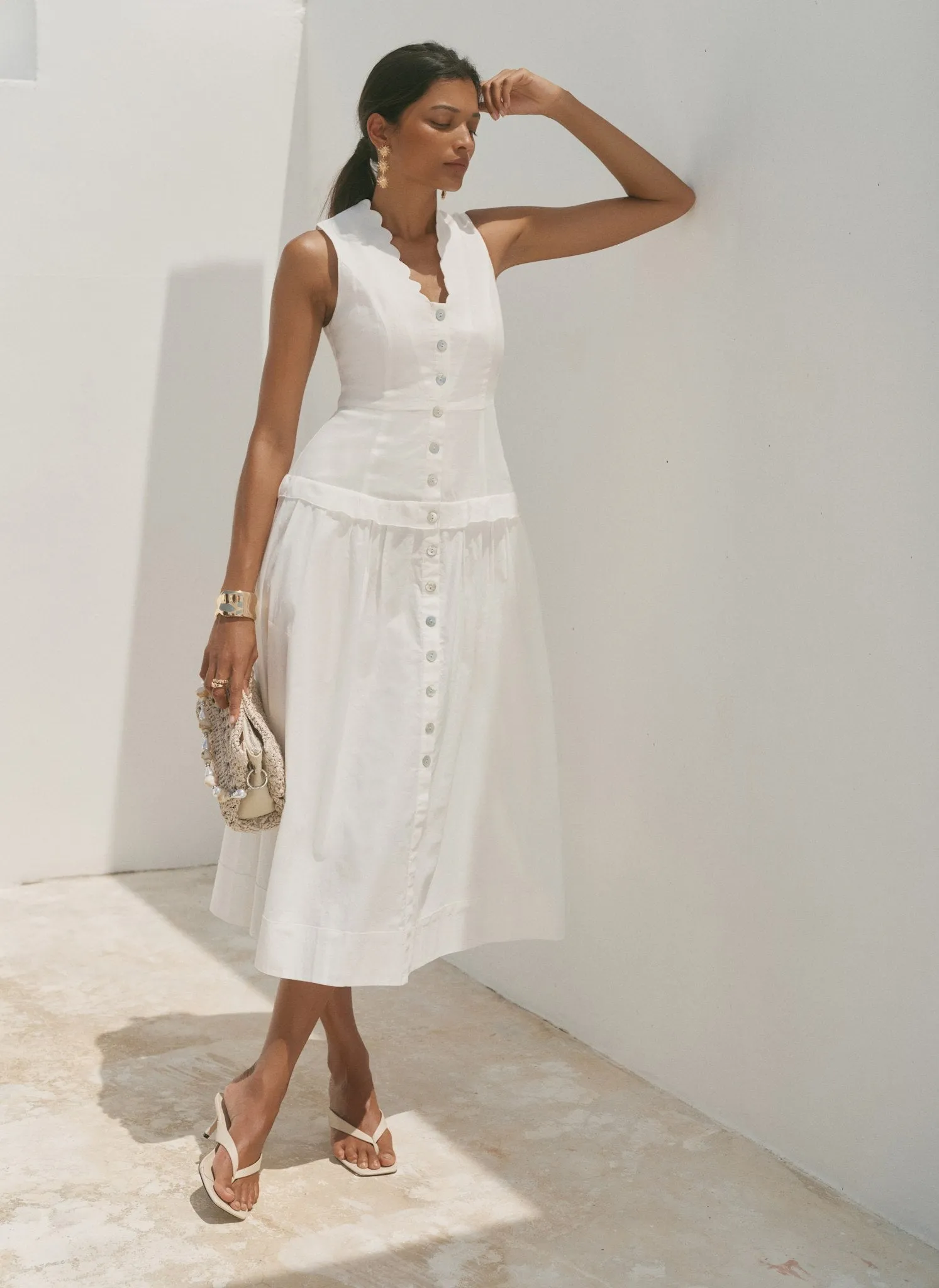 White Ramie Drop Waist Midi Dress sold by Mint Velvet product image thumbnail 5