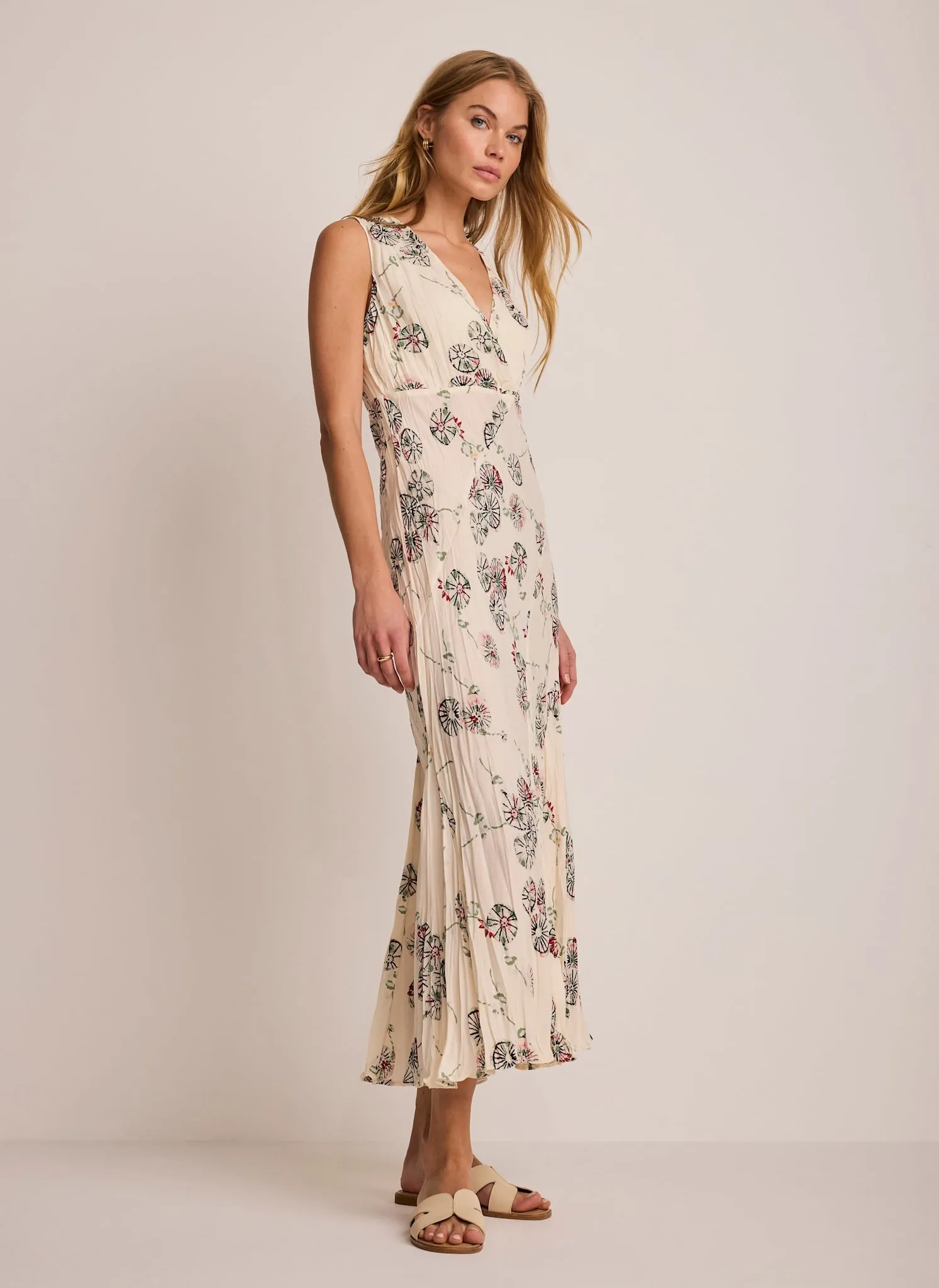 Cream Printed Crinkle Midi Dress sold by Mint Velvet