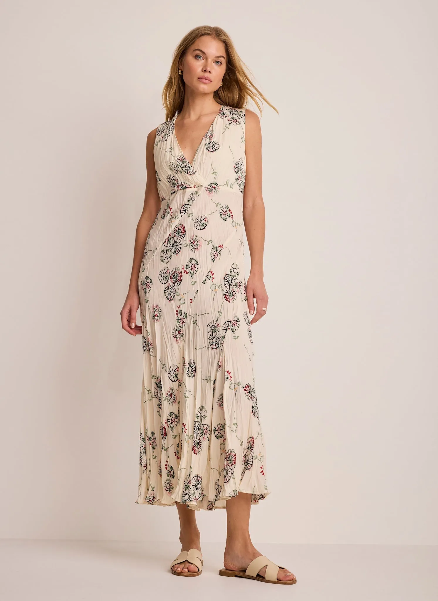 Cream Printed Crinkle Midi Dress sold by Mint Velvet product image thumbnail 3
