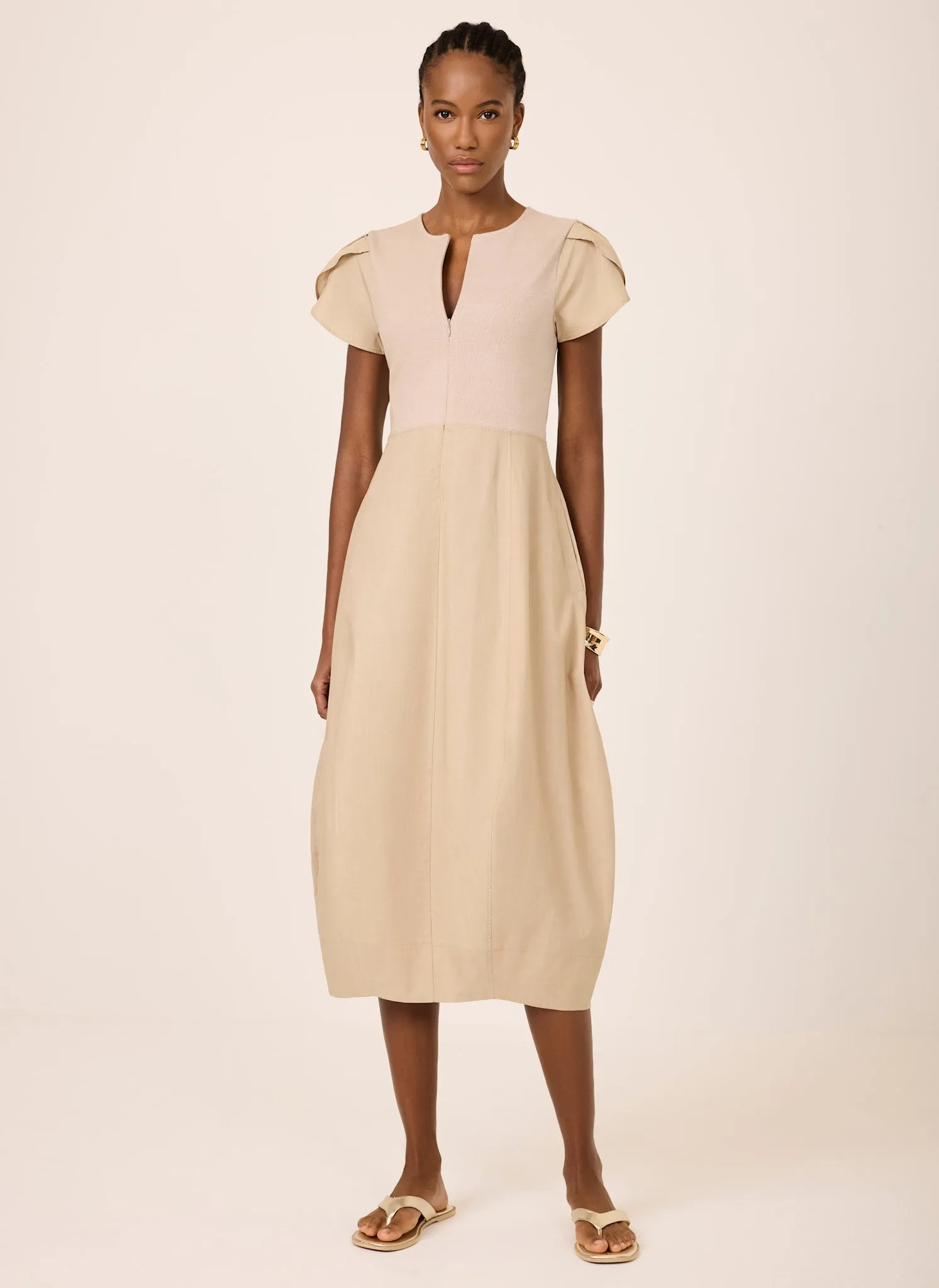 Neutral Cotton Blend Tulip Hem Midi Dress sold by Mint Velvet product image thumbnail 2