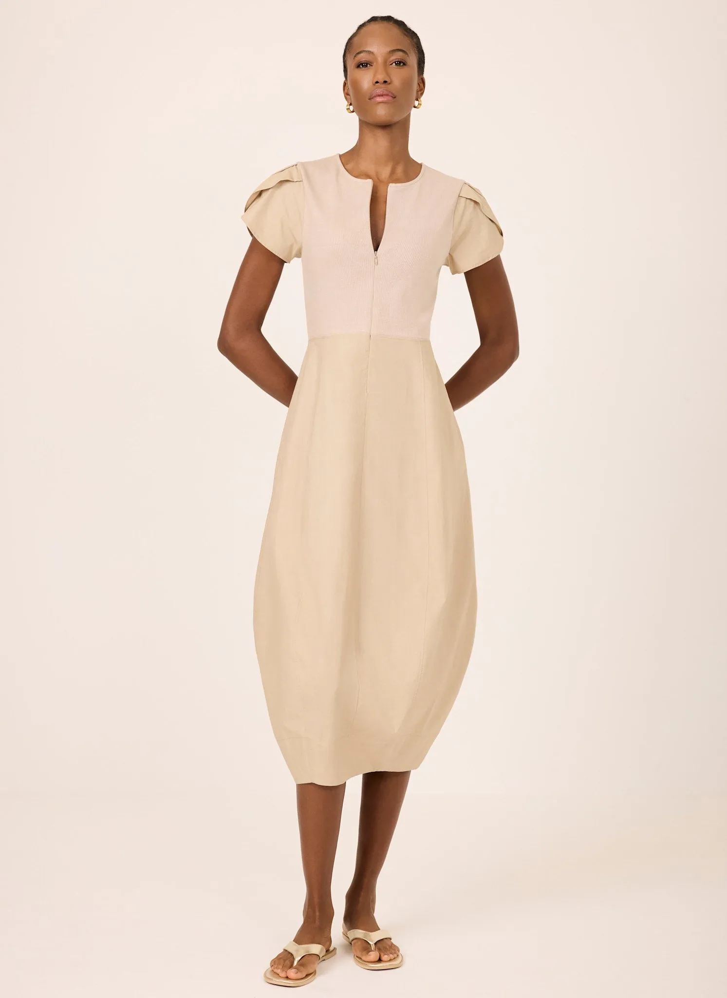 Neutral Cotton Blend Tulip Hem Midi Dress sold by Mint Velvet product image thumbnail 4