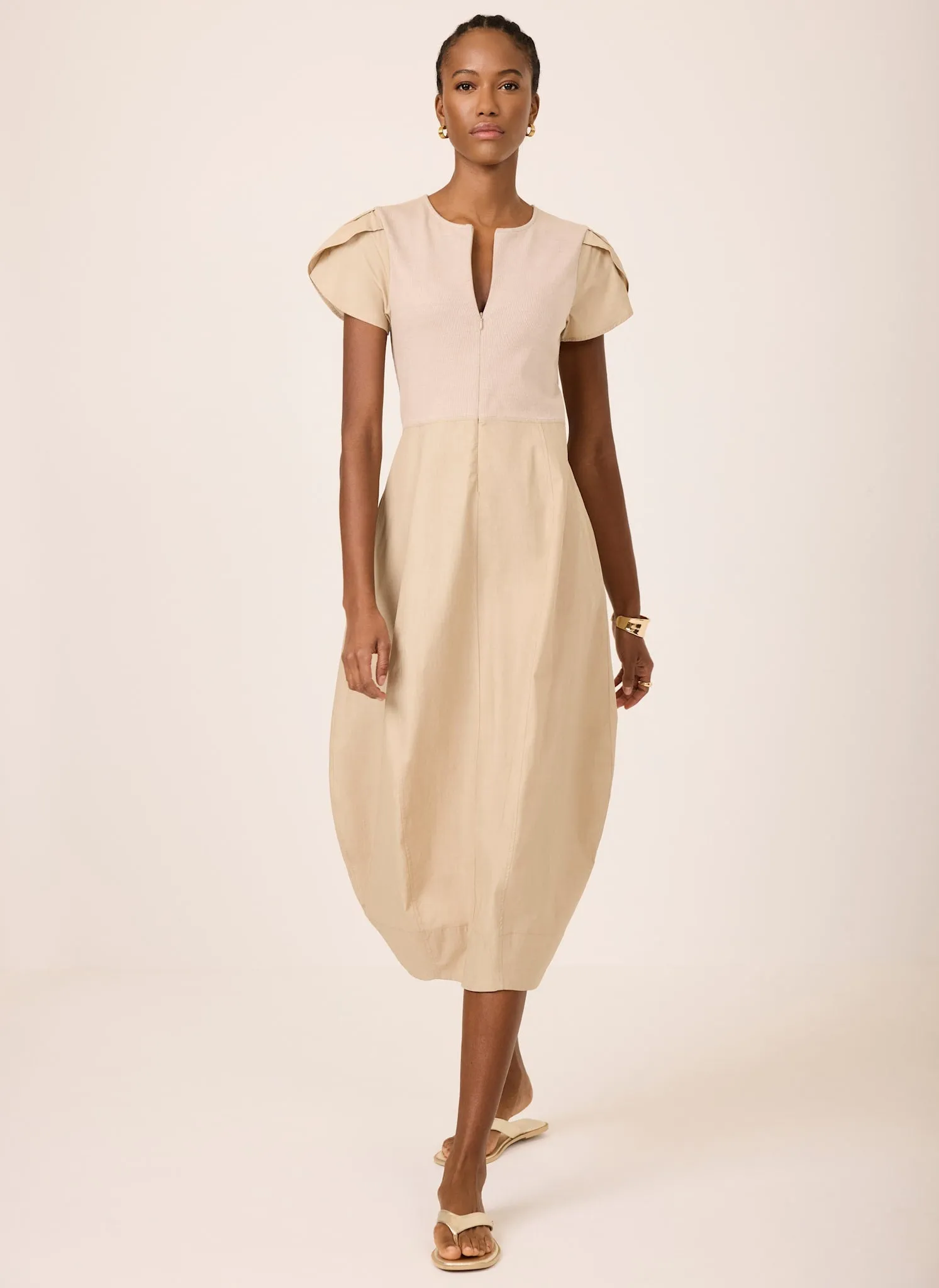Neutral Cotton Blend Tulip Hem Midi Dress sold by Mint Velvet