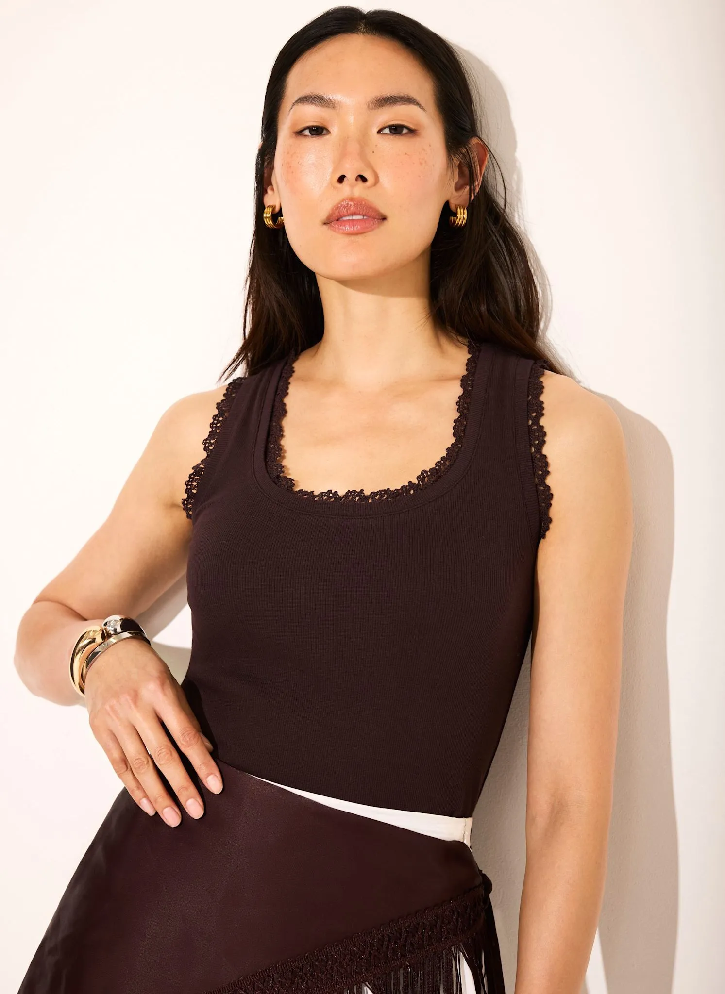 Brown Crochet Trim Vest Top sold by Mint Velvet product image thumbnail 2