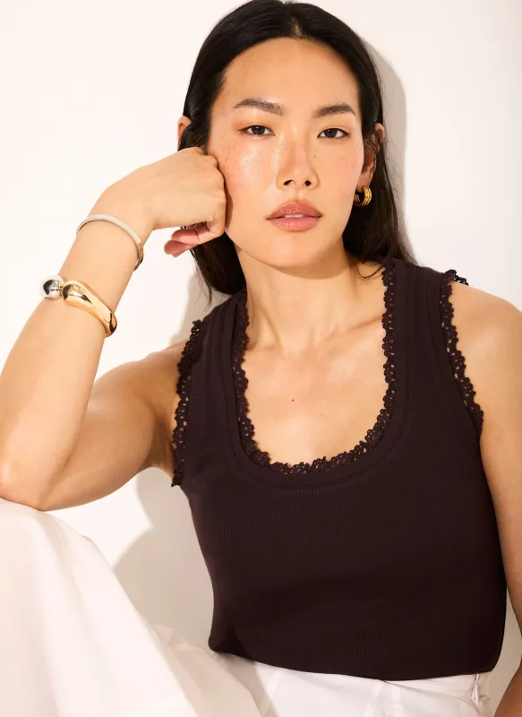 Brown Crochet Trim Vest Top made by Mint Velvet