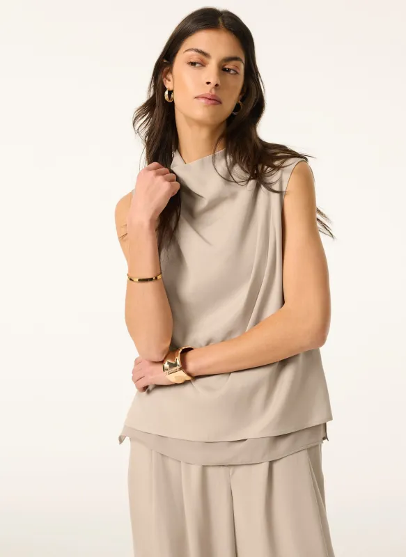 Neutral Cowl Neck Top made by Mint Velvet