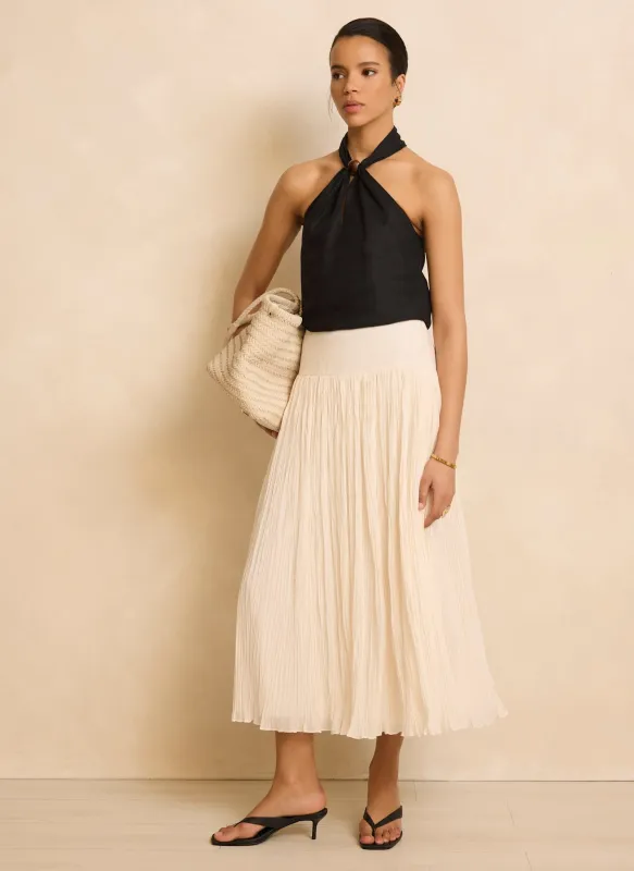Cream Drop Waist Crinkle Midi Skirt made by Mint Velvet