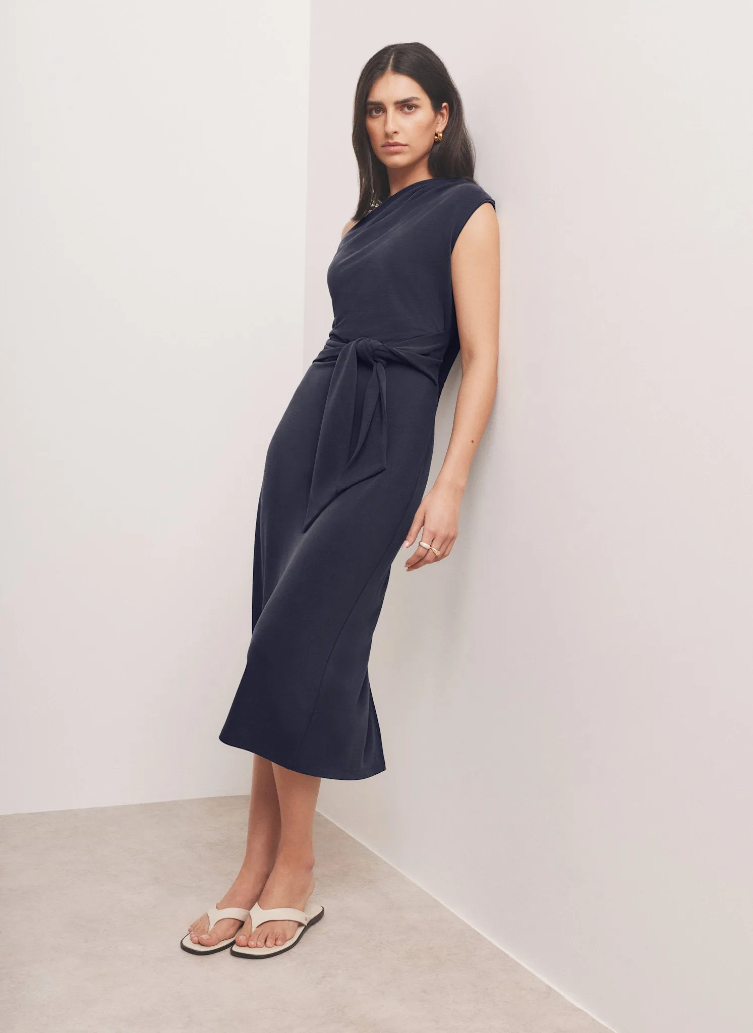 Navy Tie Detail Midi Dress sold by Mint Velvet