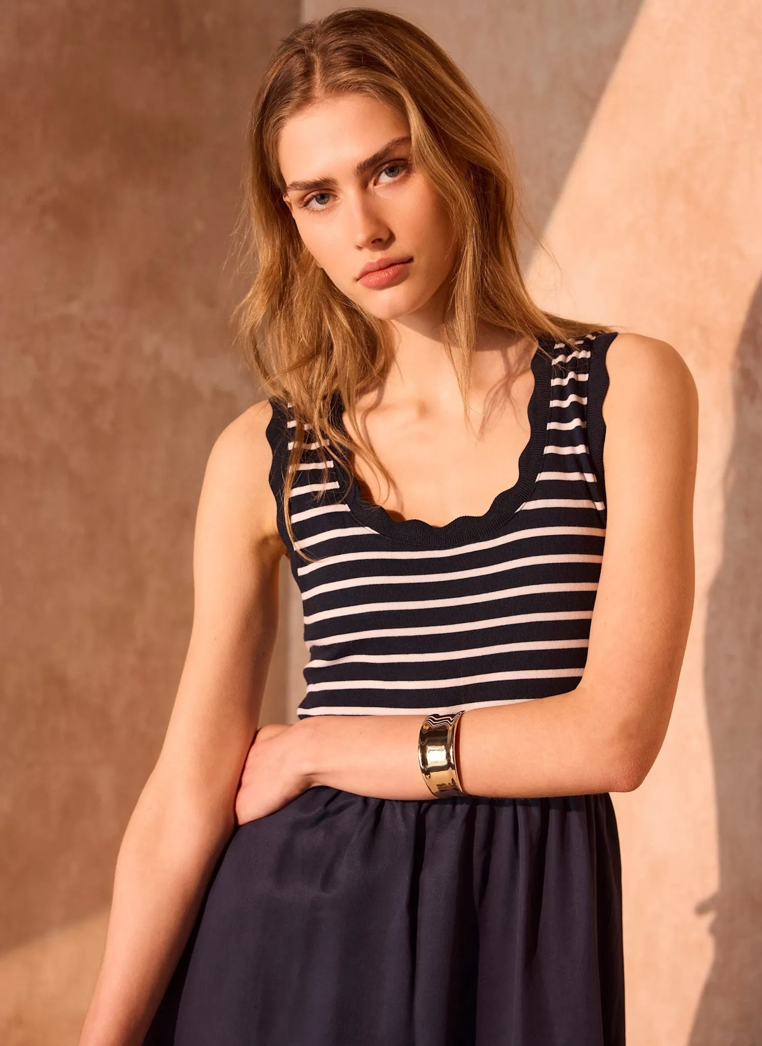 Navy Striped Scallop Trim Midi Dress sold by Mint Velvet product image thumbnail 4