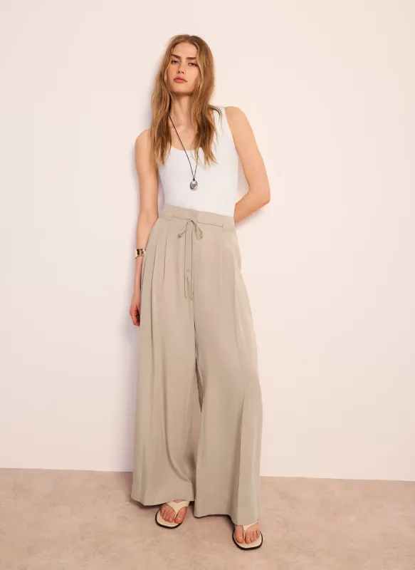 Neutral Tie Waist Wide Trousers made by Mint Velvet