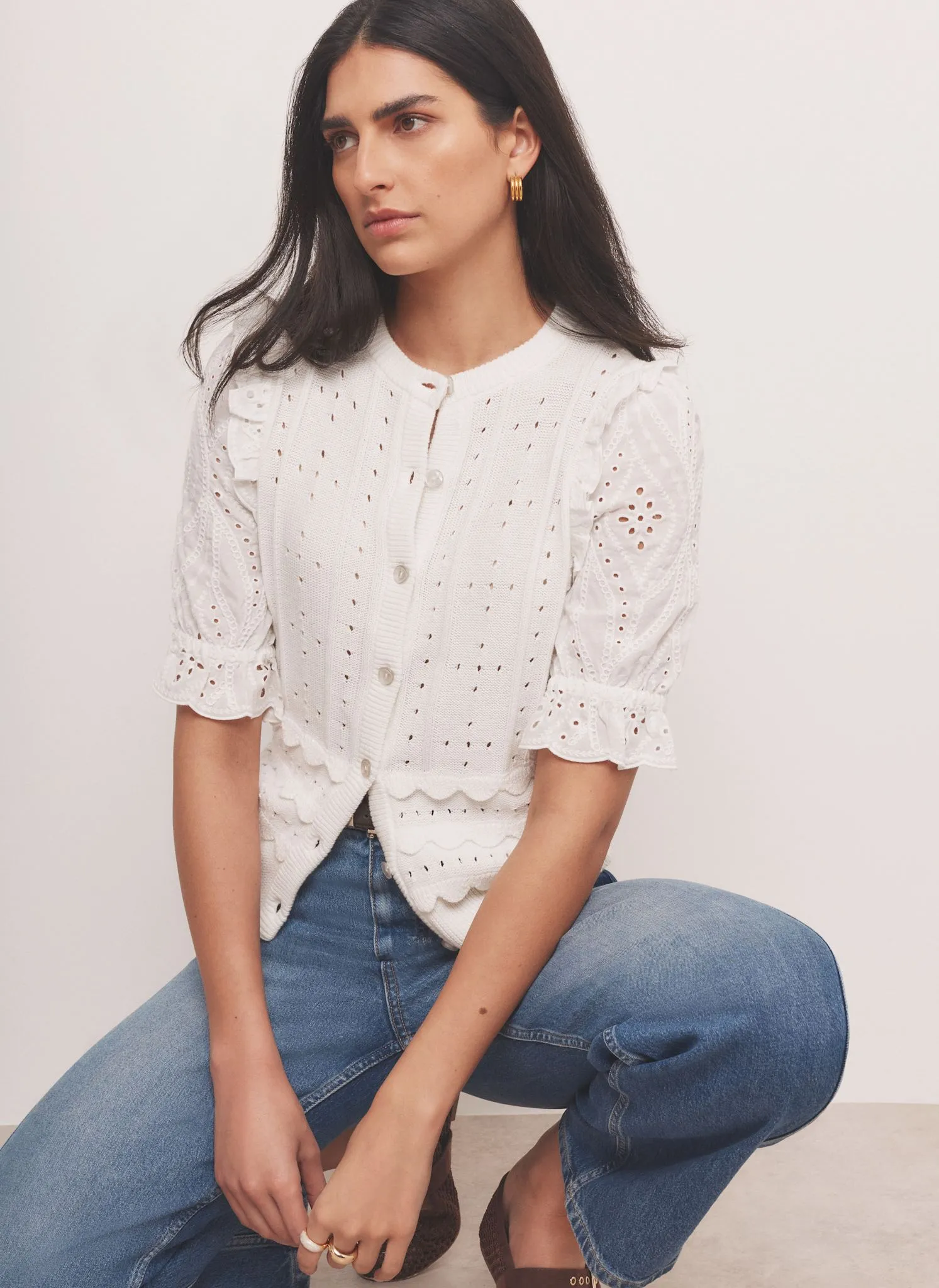 White Cotton Broderie Knit Top sold by Mint Velvet product image thumbnail 2