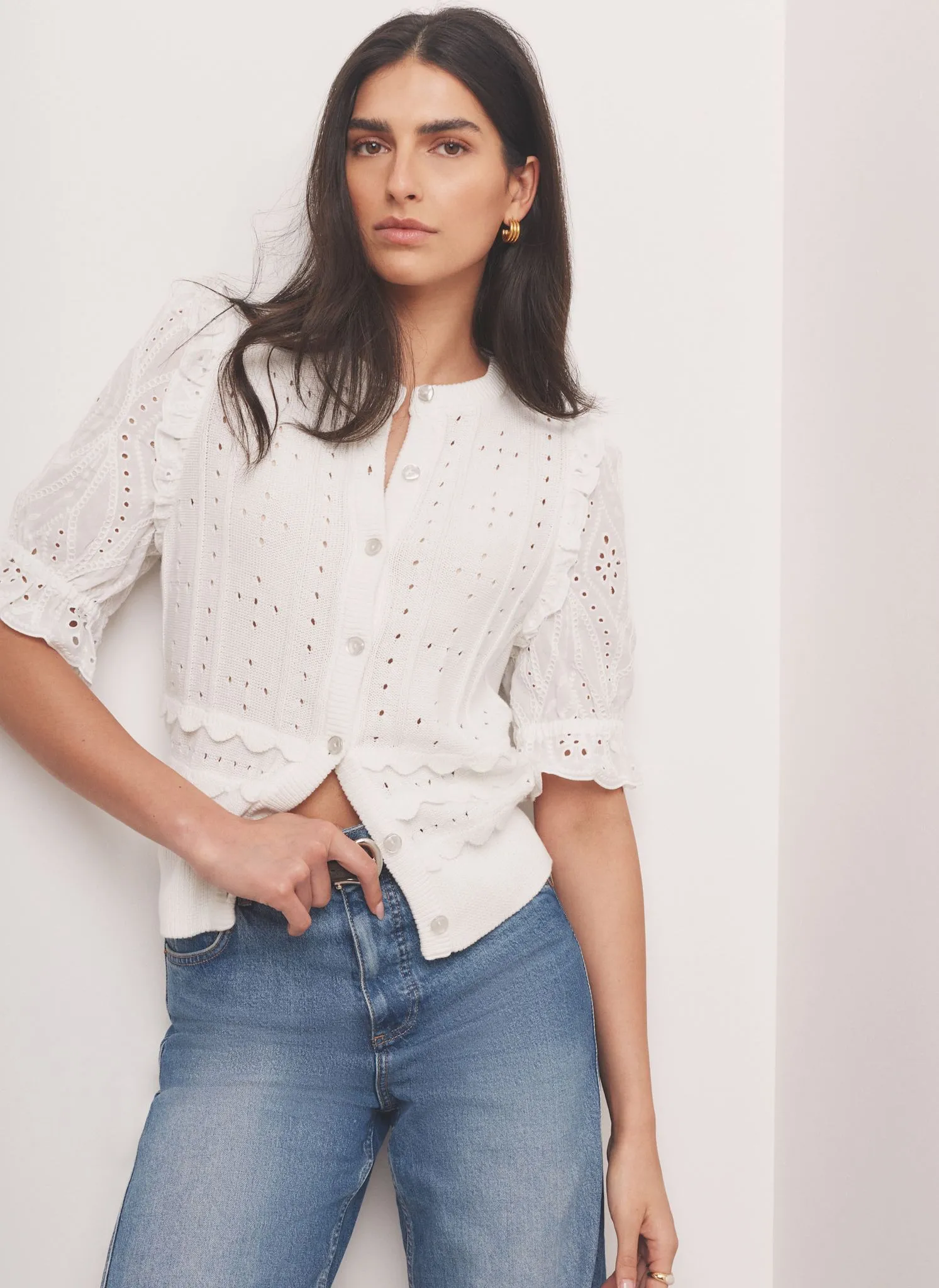 White Cotton Broderie Knit Top sold by Mint Velvet product image thumbnail 5