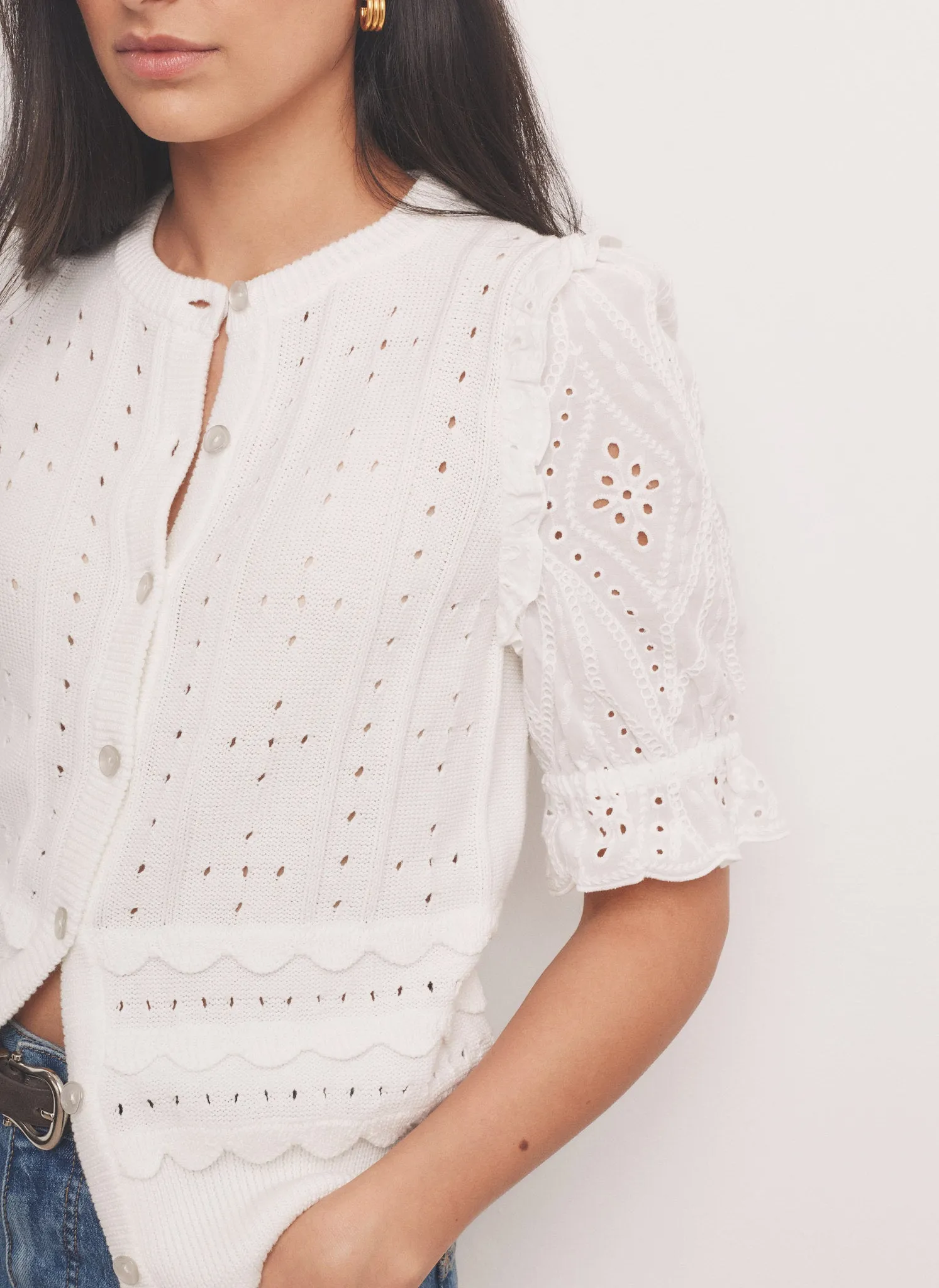 White Cotton Broderie Knit Top sold by Mint Velvet product image thumbnail 3