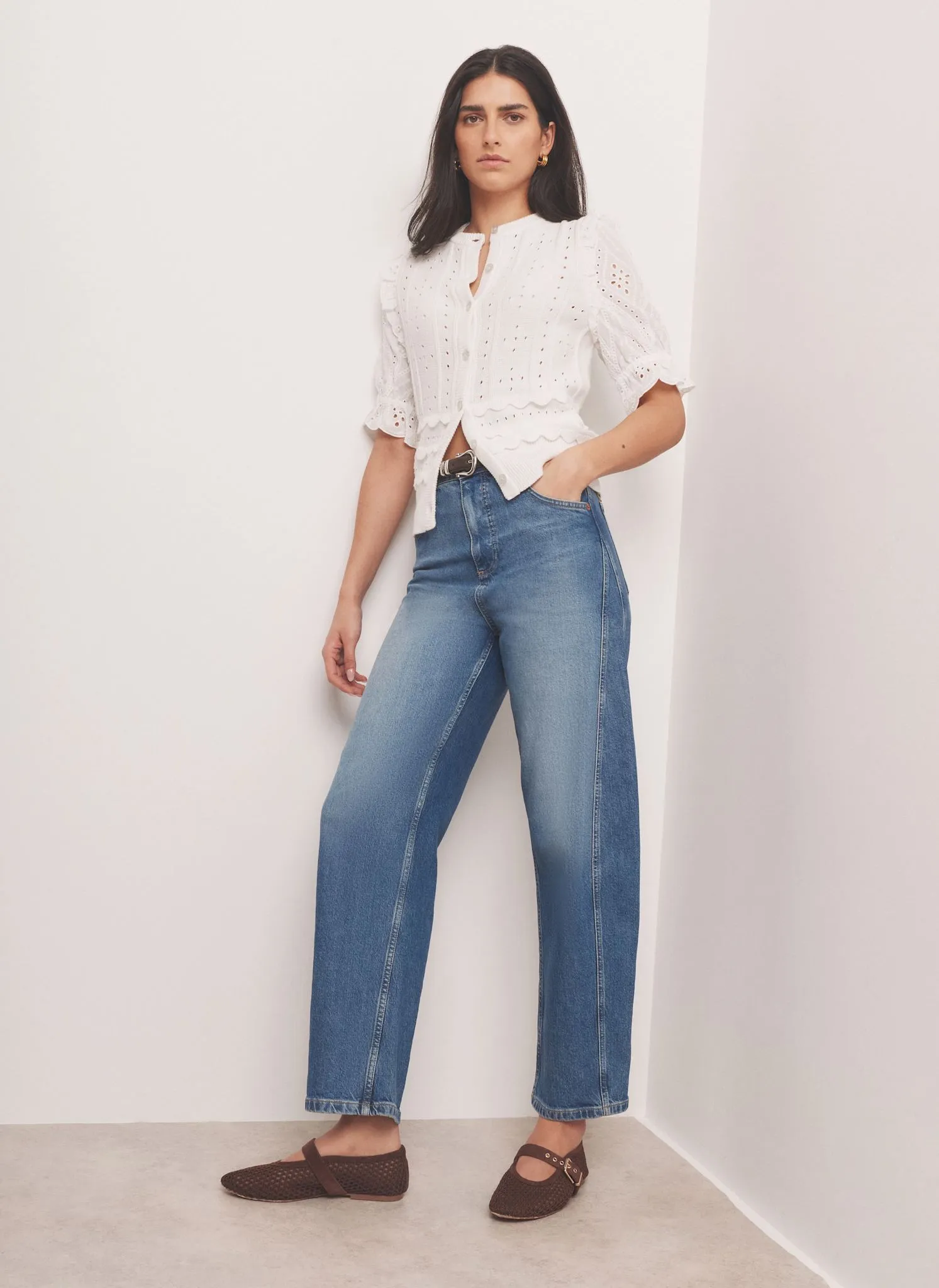 White Cotton Broderie Knit Top sold by Mint Velvet product image thumbnail 4