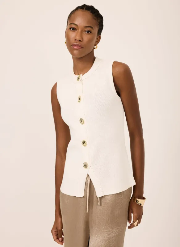 White Button Detail Sleeveless Top made by Mint Velvet