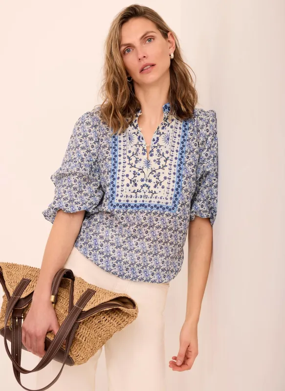 Blue Floral Print Blouse made by Mint Velvet