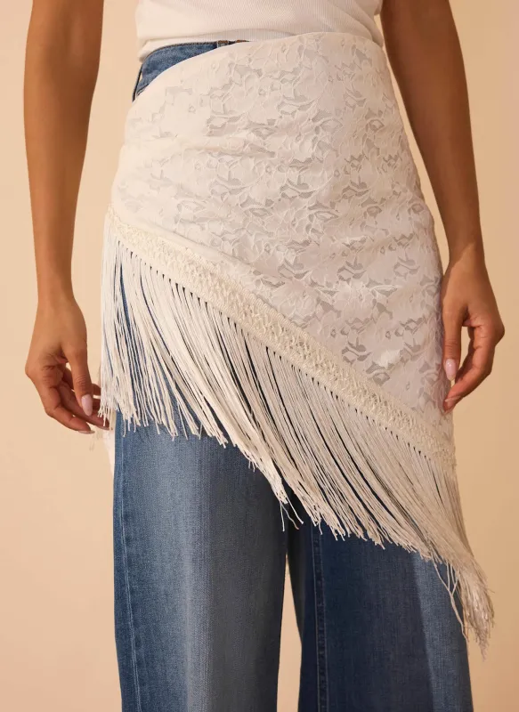Cream Lace Fringe Cover Up Scarf made by Mint Velvet