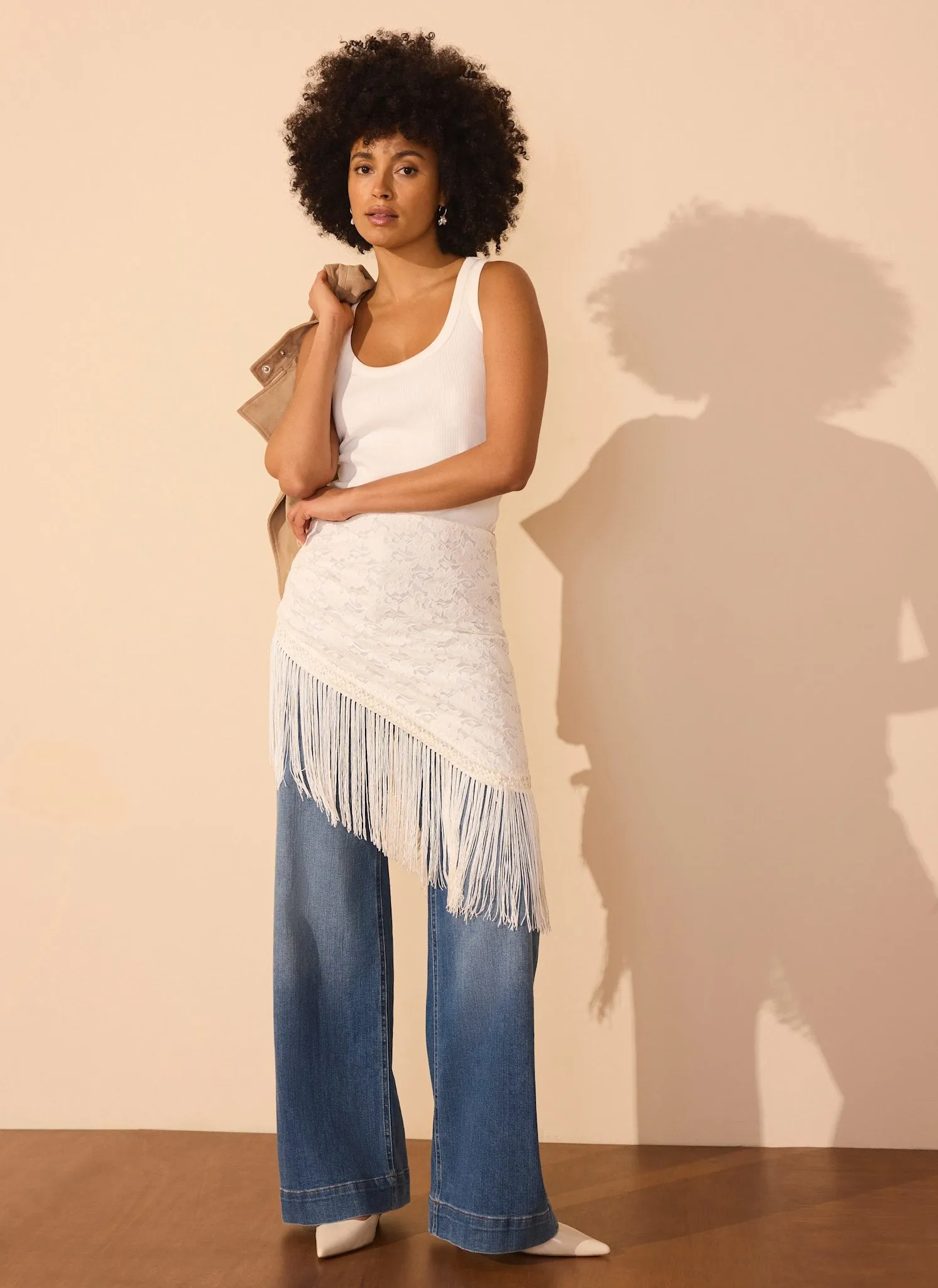 Cream Lace Fringe Cover Up Scarf sold by Mint Velvet product image thumbnail 2