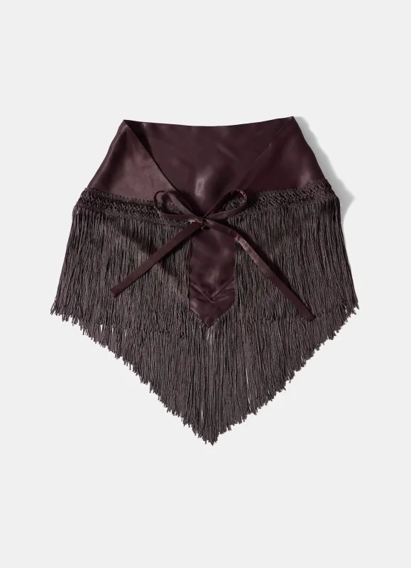 Brown Satin Fringe Waist Scarf made by Mint Velvet
