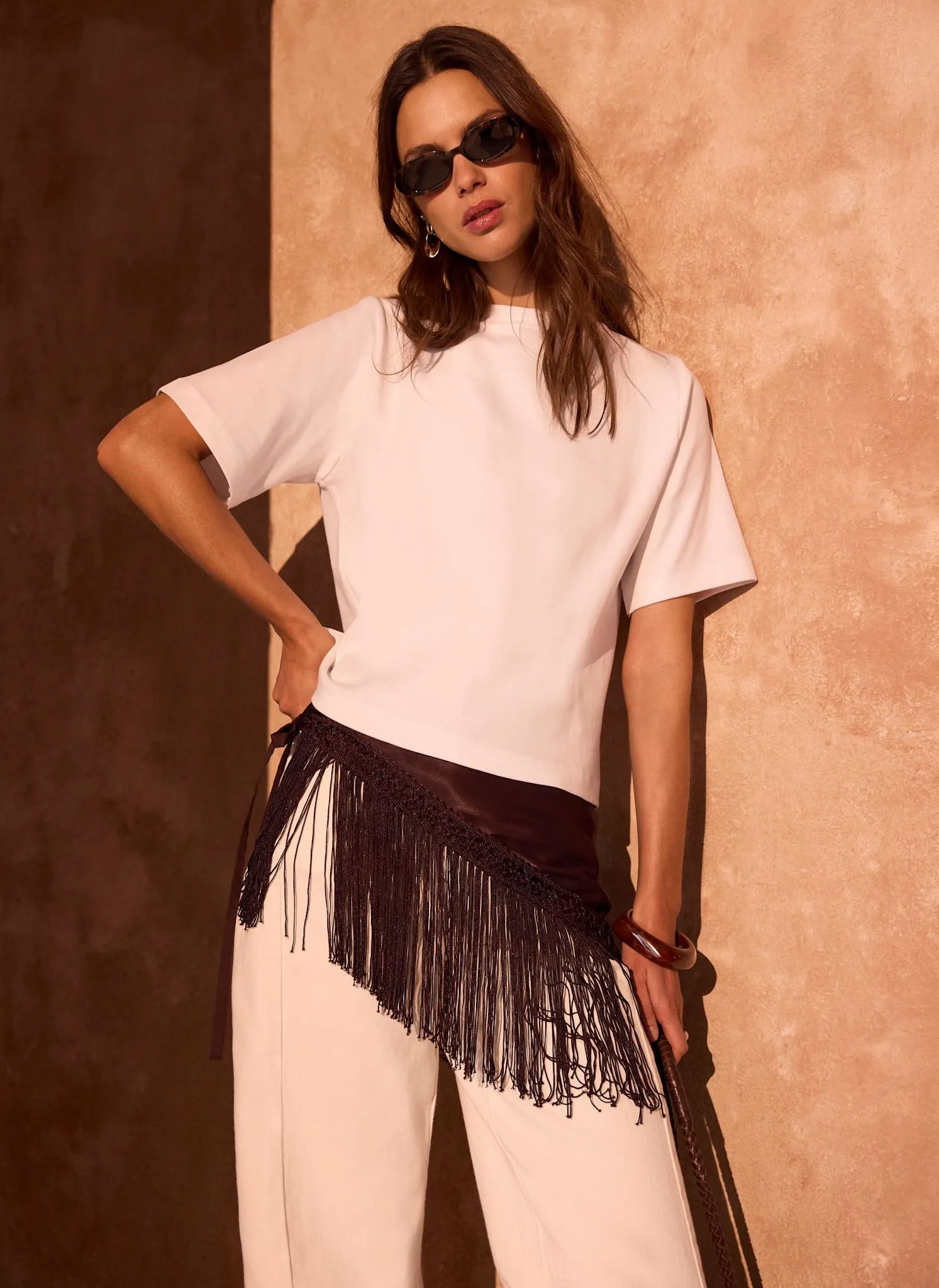 Brown Satin Fringe Waist Scarf sold by Mint Velvet product image thumbnail 2