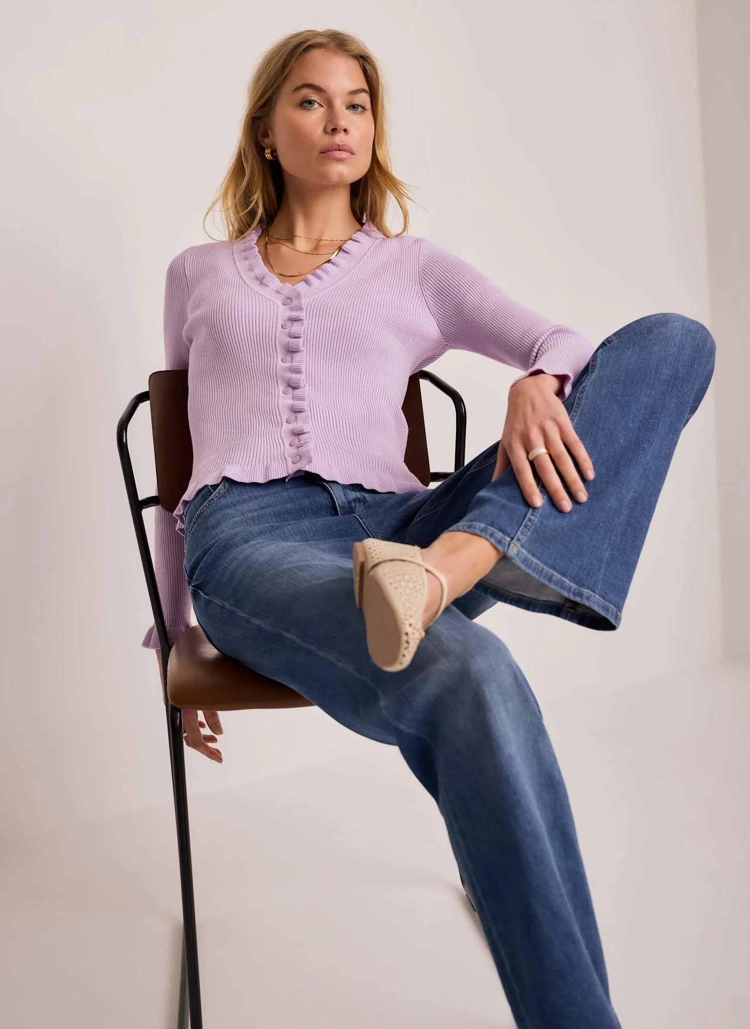 Lilac Ruffle Detail Cardigan sold by Mint Velvet